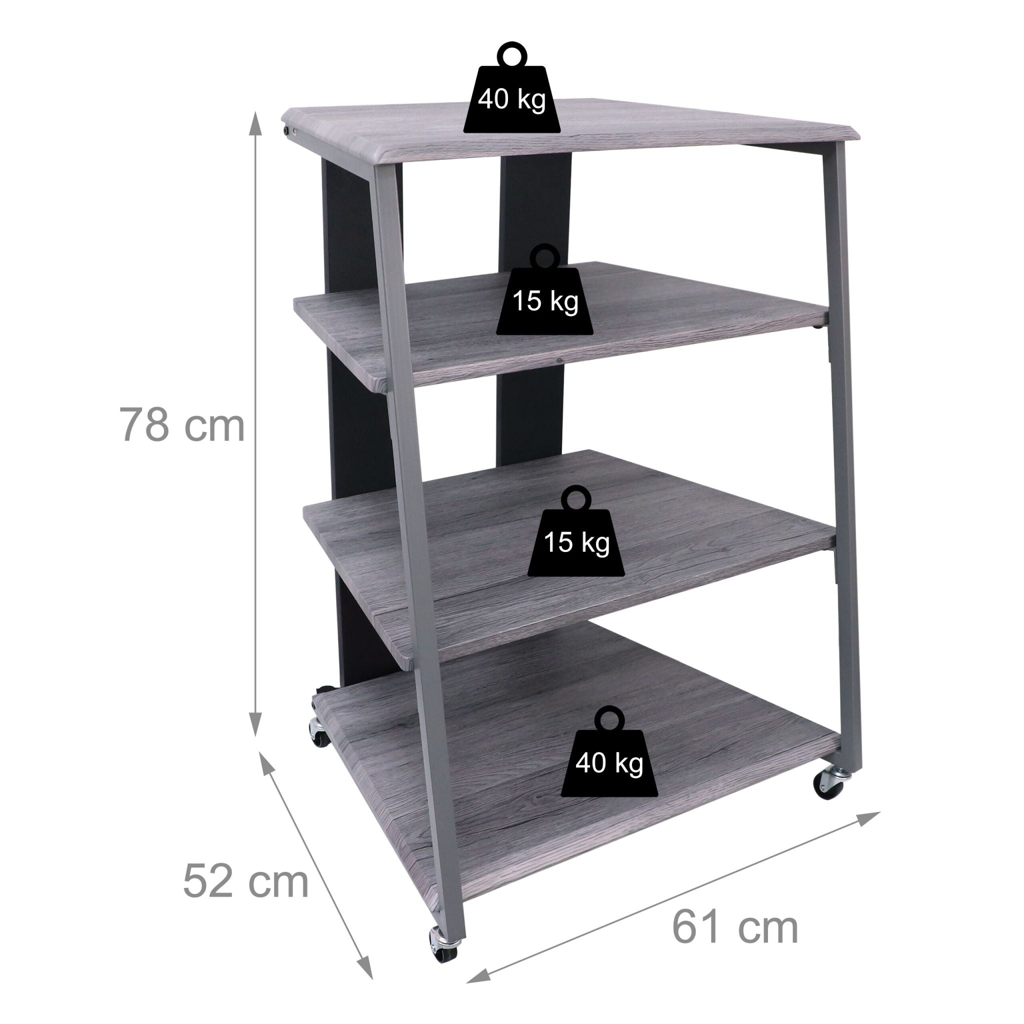 Hifi Rack mit 4 Ablagen Grau von Relaxdays