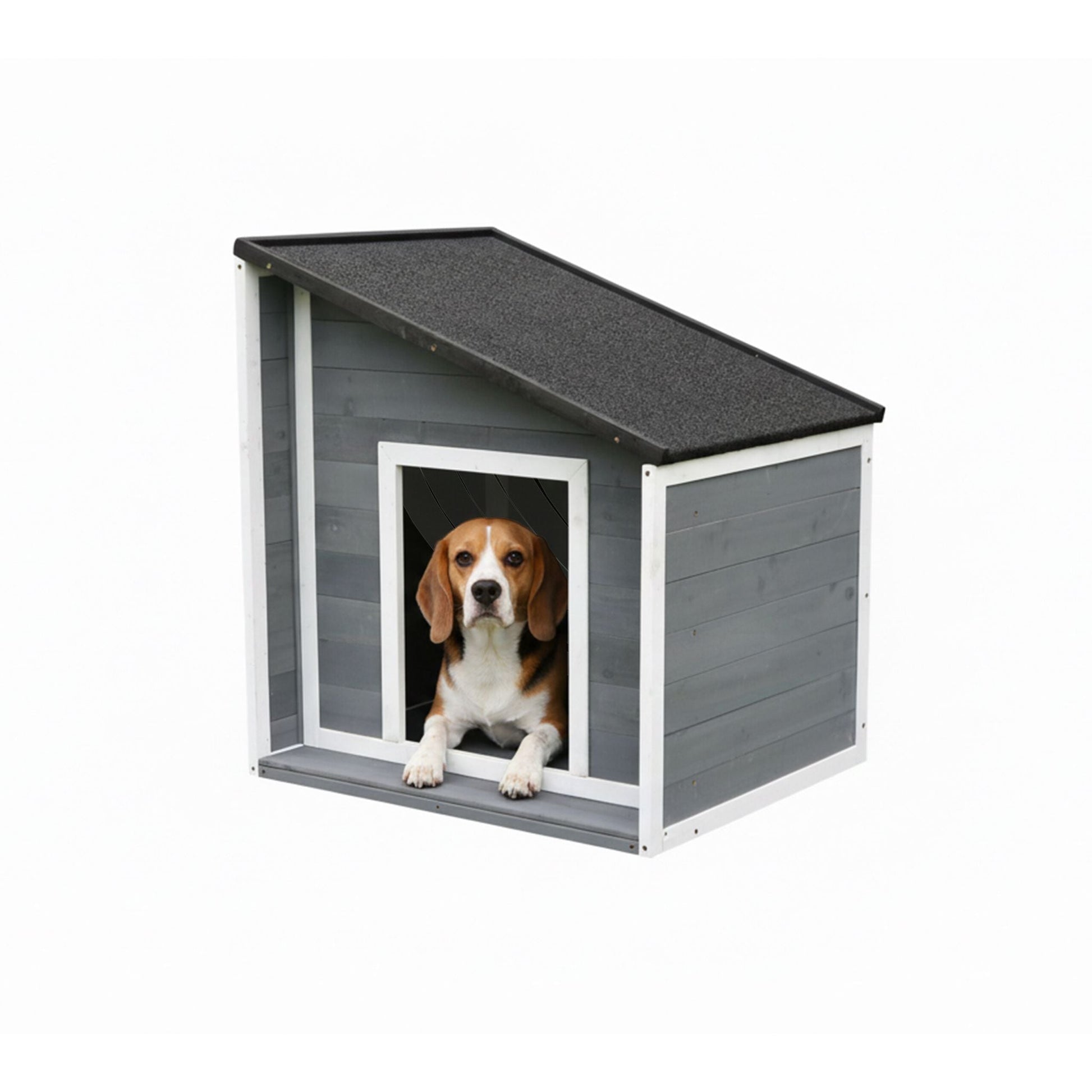 Hundehütte mit klappbarem Schrägdach Anthrazit-Weiss-Grau von Relaxdays