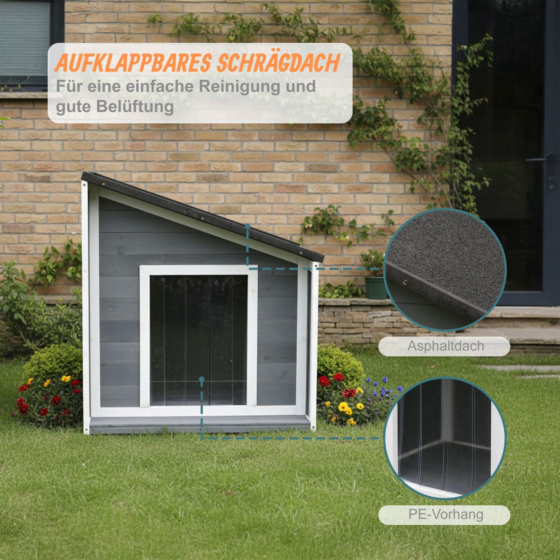 Hundehütte mit klappbarem Schrägdach Anthrazit-Weiss-Grau von Relaxdays