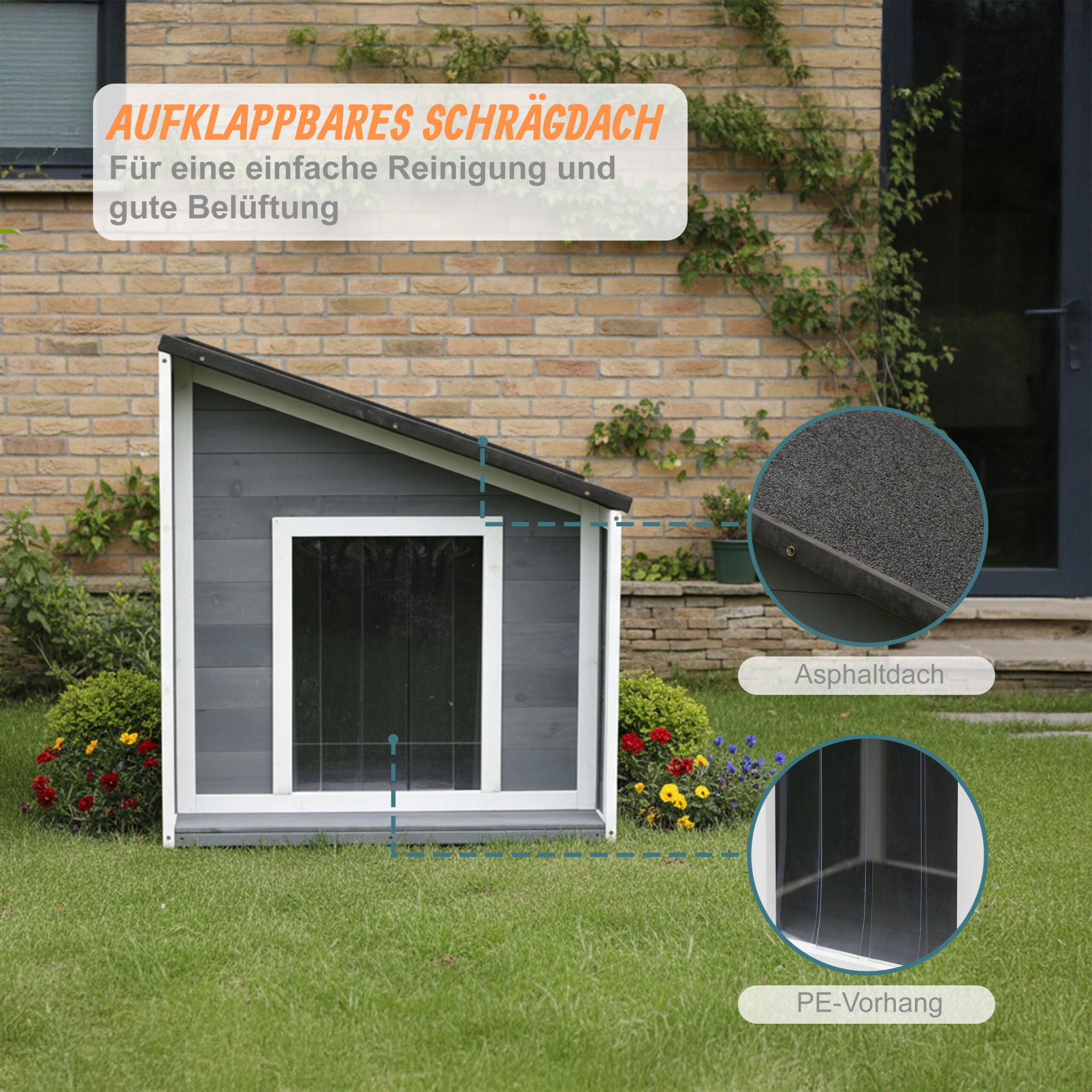 Hundehütte mit klappbarem Schrägdach Anthrazit-Weiss-Grau von Relaxdays