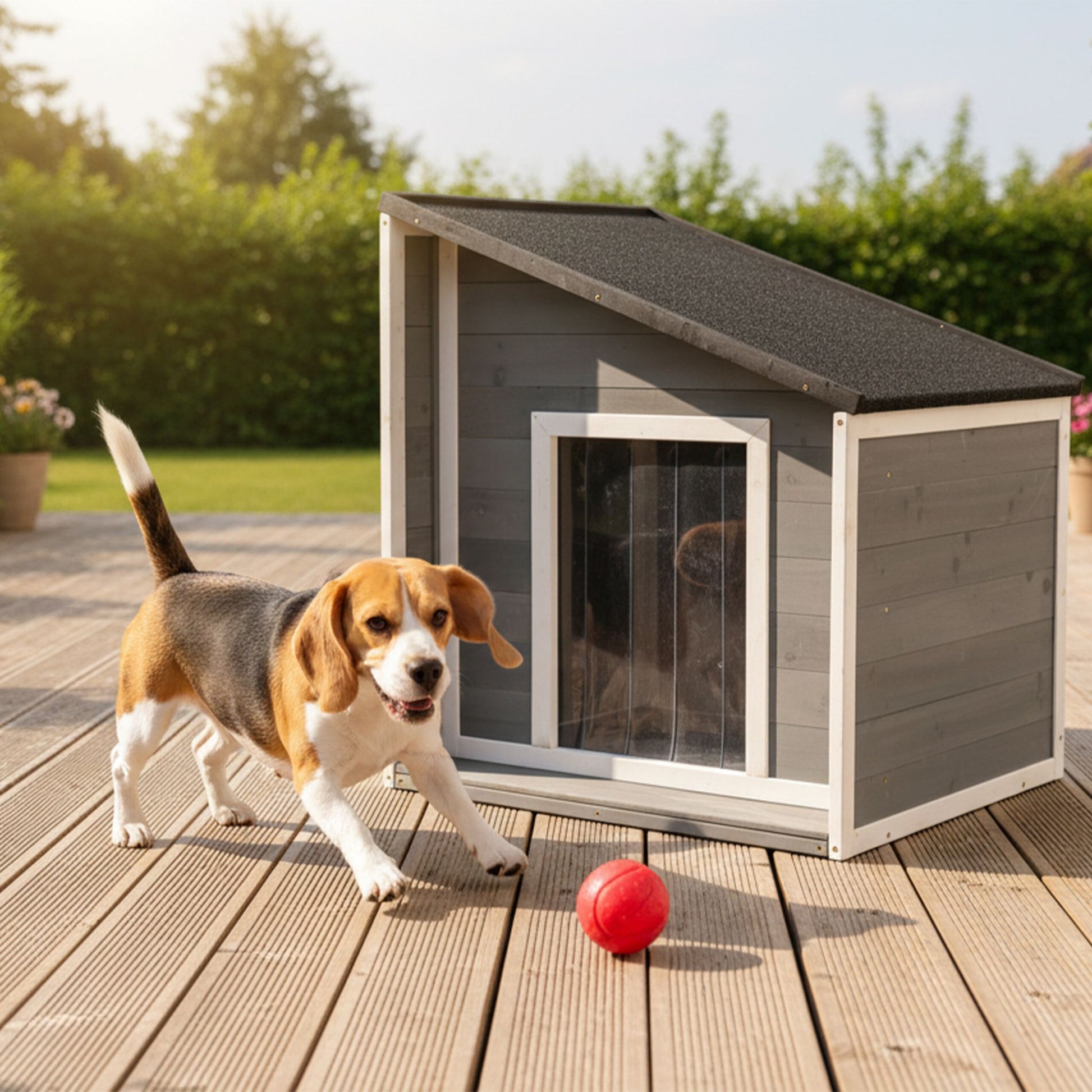 Hundehütte mit klappbarem Schrägdach Anthrazit-Weiss-Grau von Relaxdays