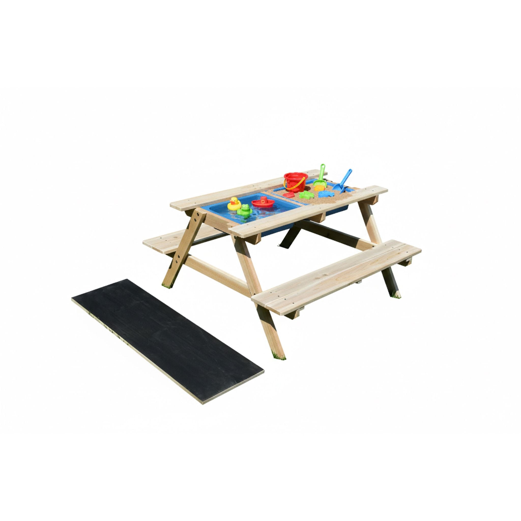 Kindersitzgruppe mit Matschtisch & Tafel Blau-Hellbraun-Schwarz von Relaxdays