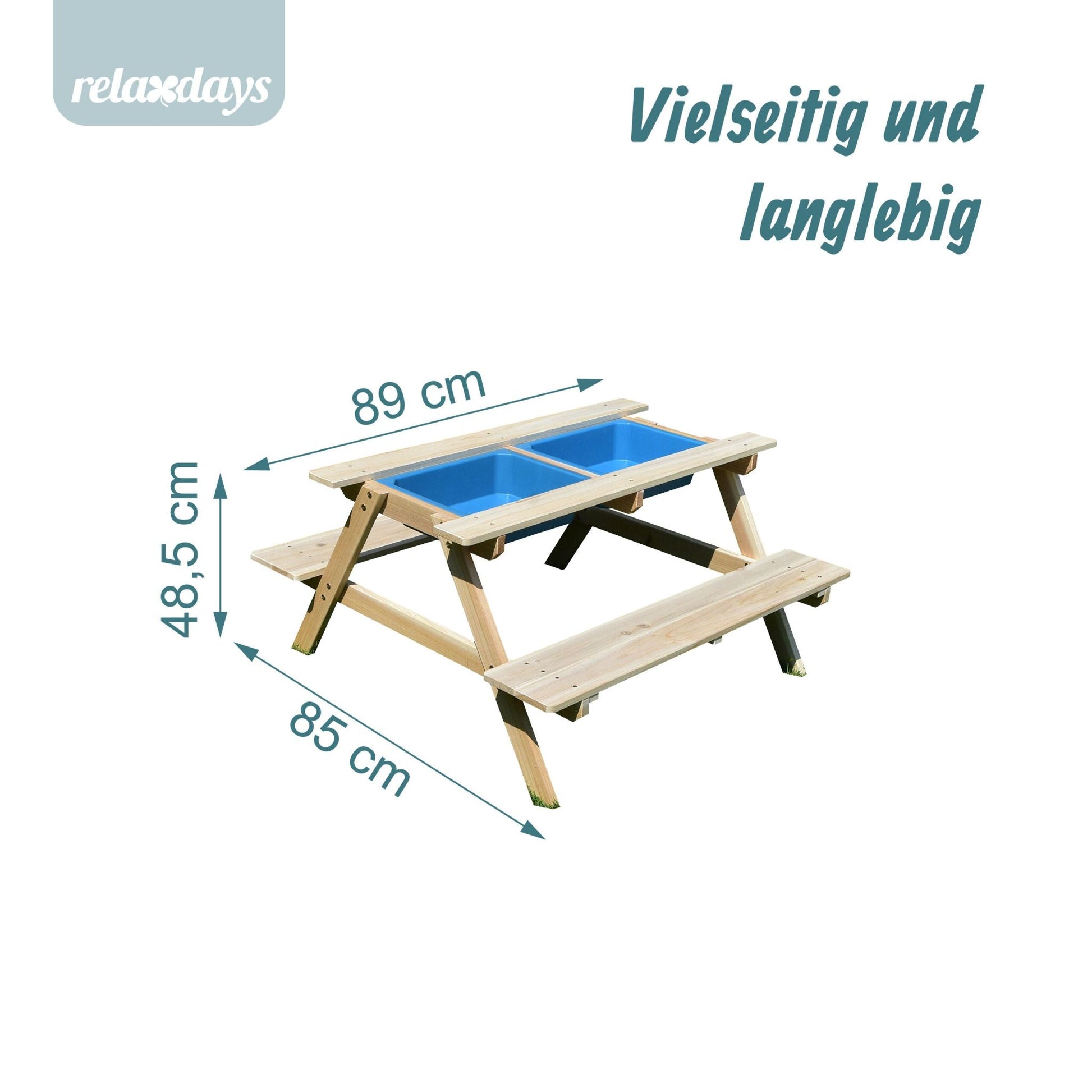 Kindersitzgruppe mit Matschtisch & Tafel Blau-Hellbraun-Schwarz von Relaxdays