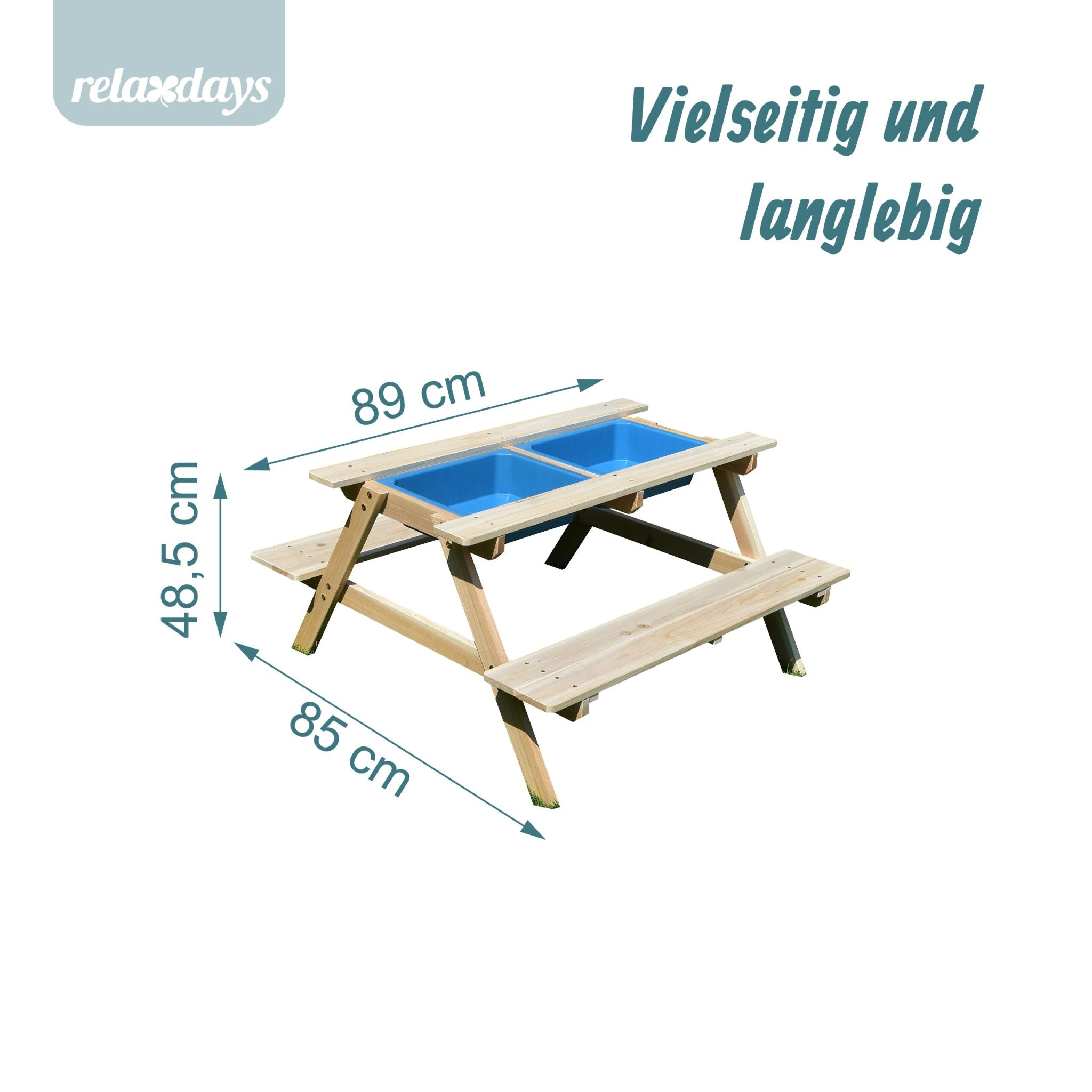 Kindersitzgruppe mit Matschtisch & Tafel Blau-Hellbraun-Schwarz von Relaxdays