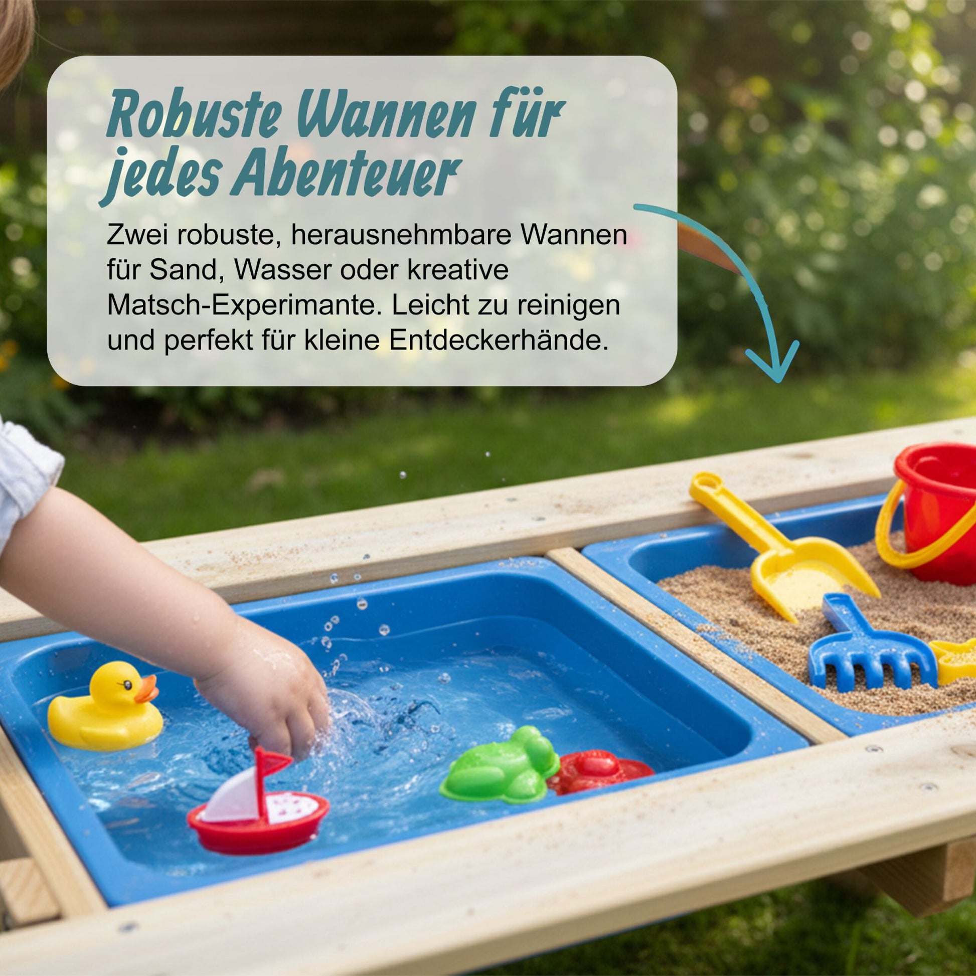 Kindersitzgruppe mit Matschtisch & Tafel Blau-Hellbraun-Schwarz von Relaxdays