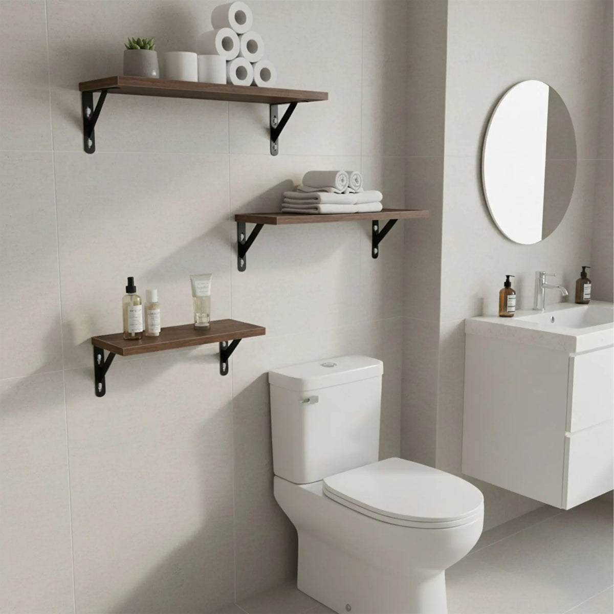 Wandregal Set 3 Grössen Braun-Schwarz von Relaxdays