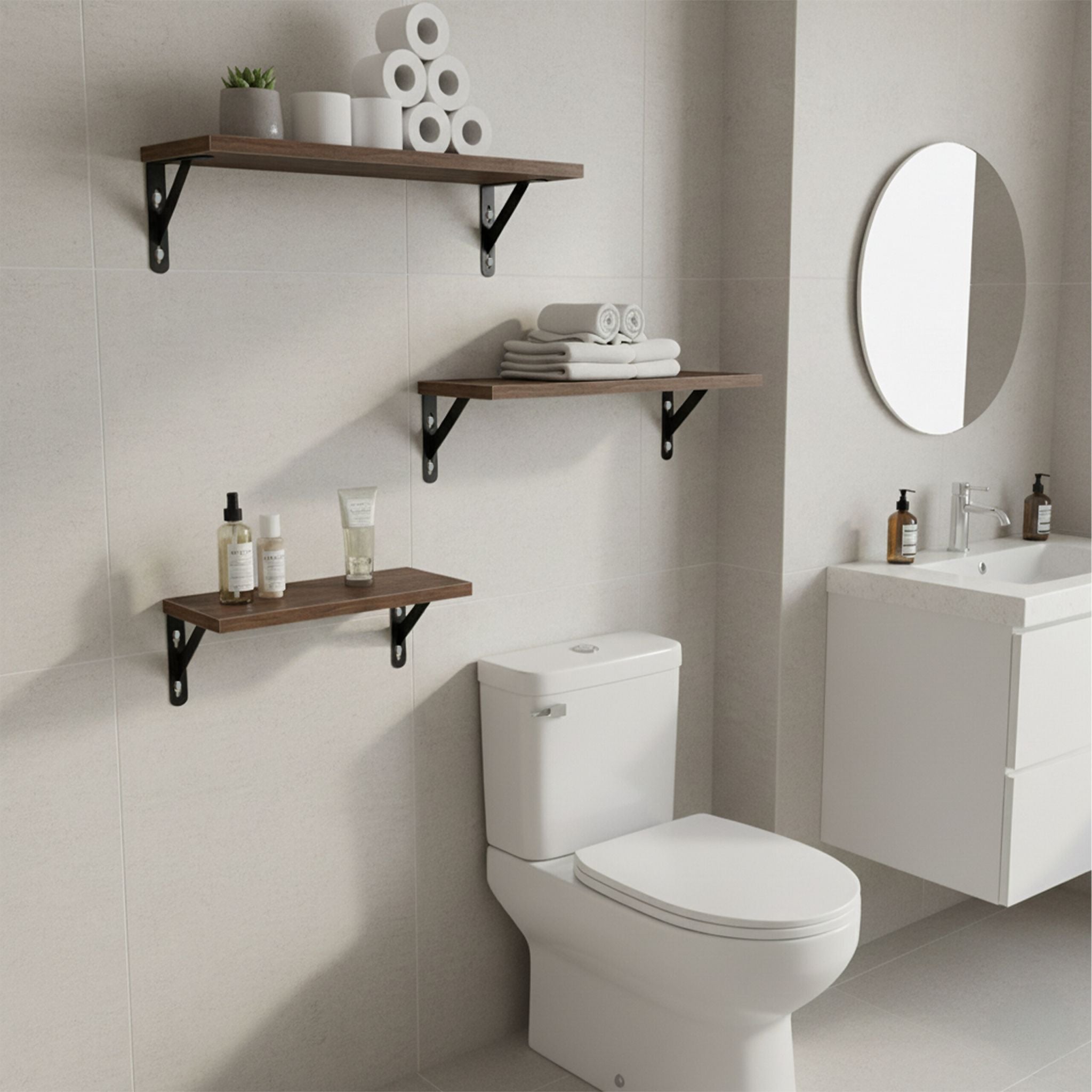 Wandregal Set 3 Grössen Braun-Schwarz von Relaxdays