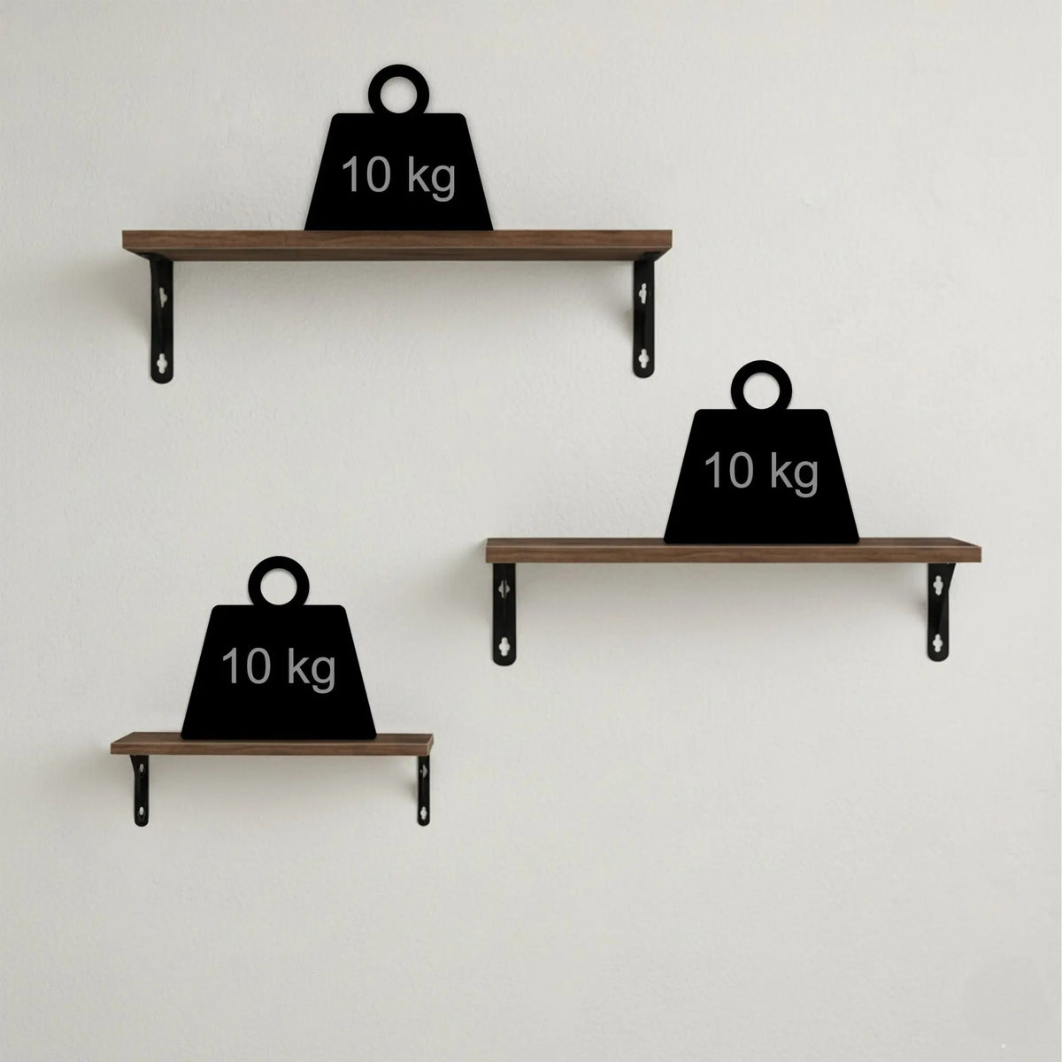 Wandregal Set 3 Grössen Braun-Schwarz von Relaxdays