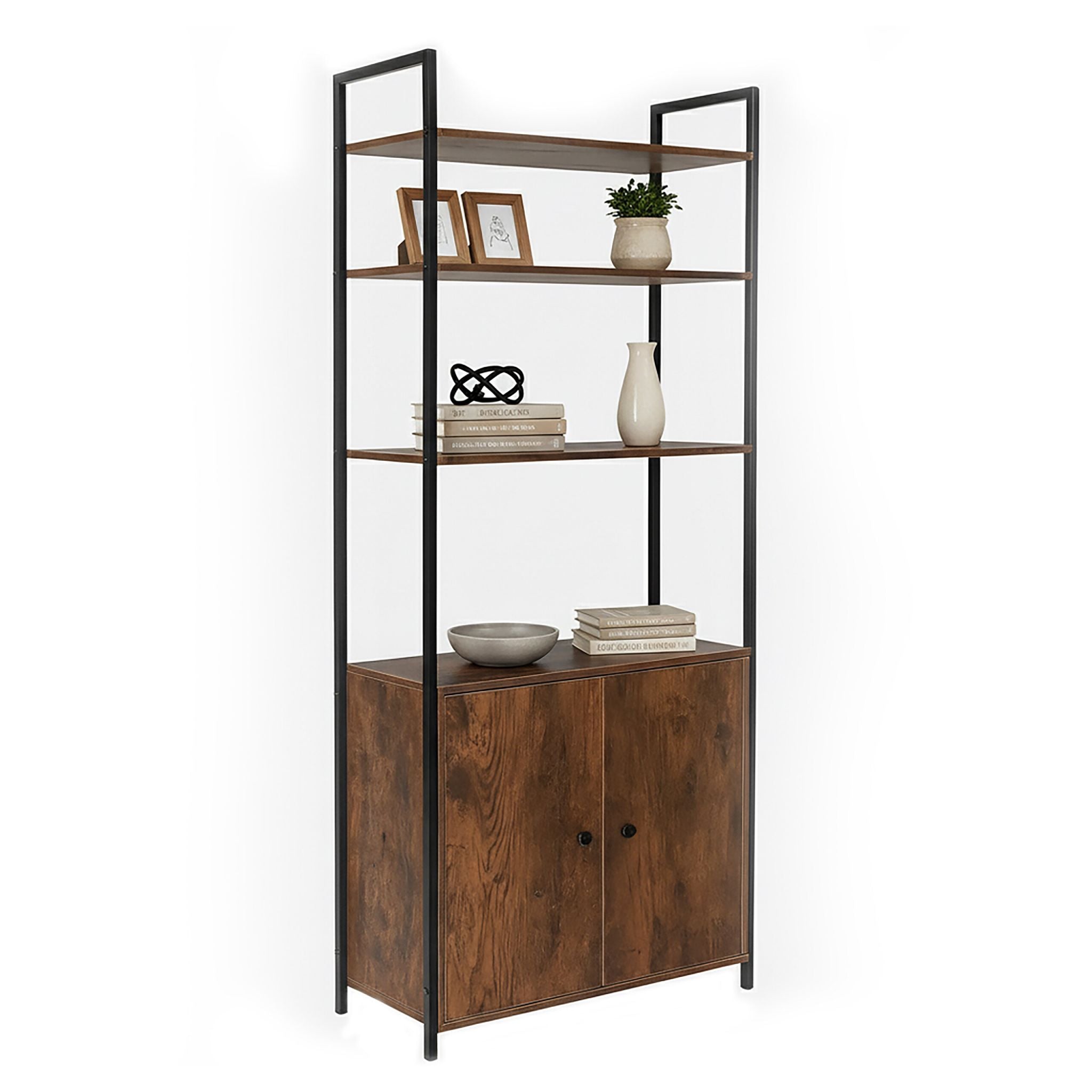 Bücherregal mit Unterschrank Braun-Schwarz von Relaxdays