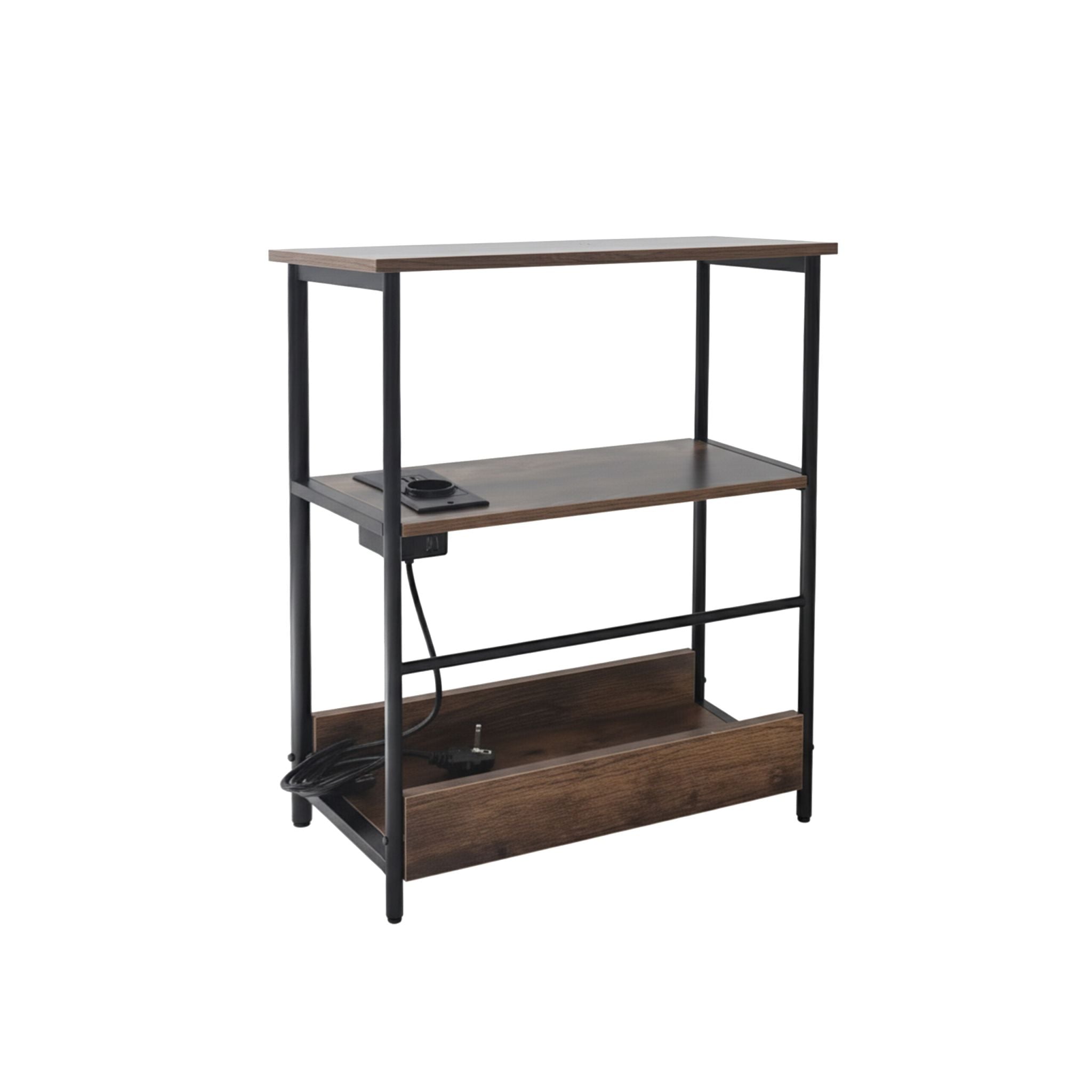 Beistelltisch mit Steckdose & USB Ports Dunkelbraun-Schwarz von Relaxdays