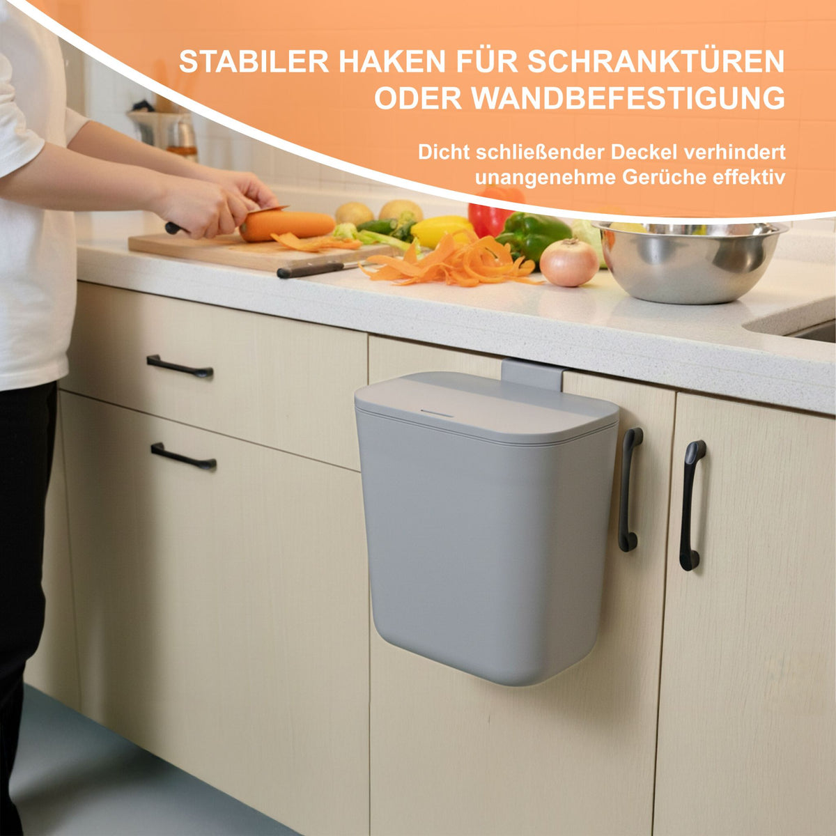Küchenmülleimer zum Einhängen 9L Grau von Relaxdays