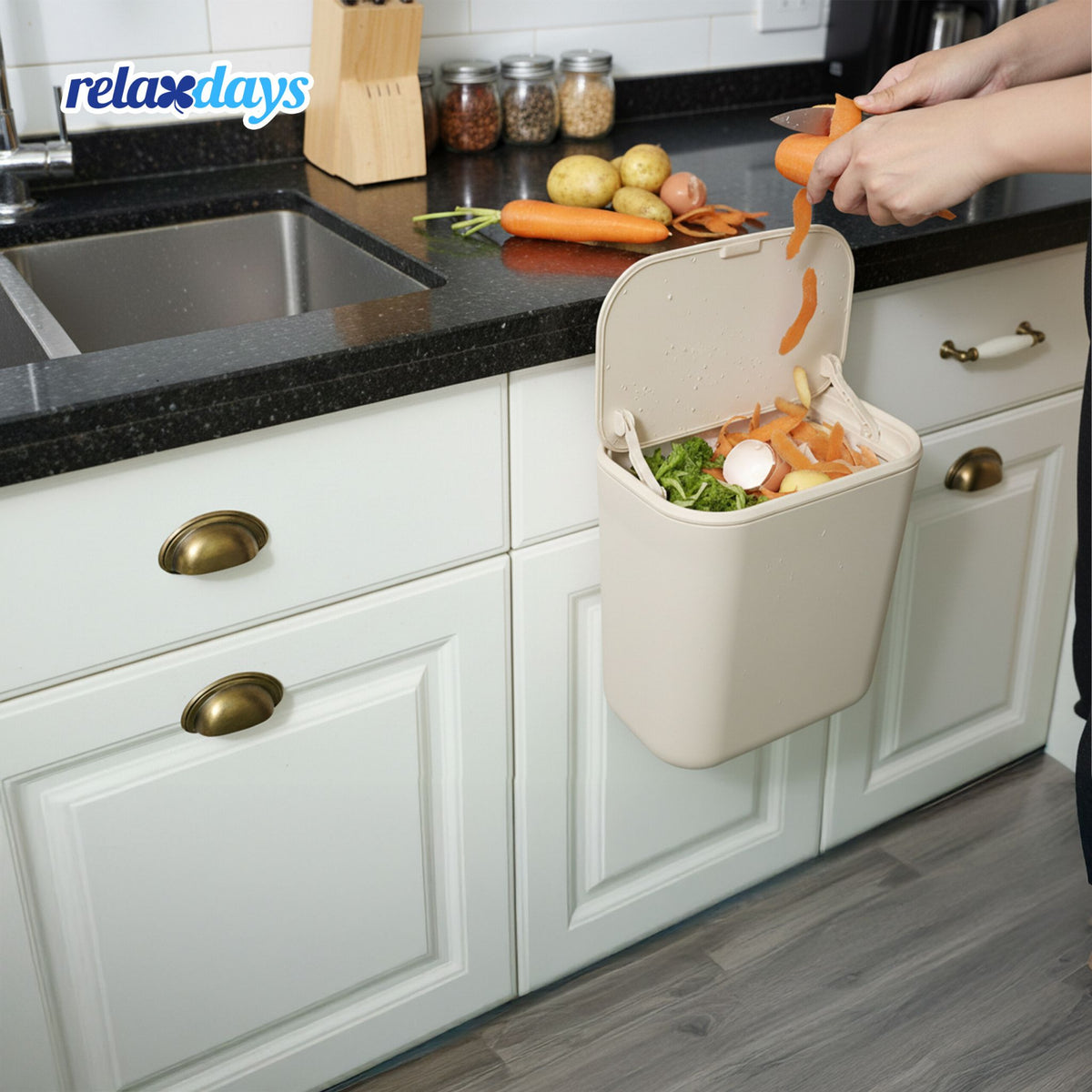 Küchenmülleimer zum Einhängen 9L Beige von Relaxdays