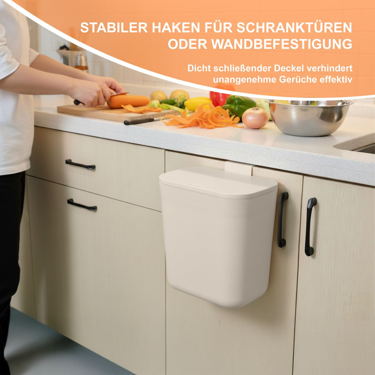 Küchenmülleimer zum Einhängen 9L Beige von Relaxdays