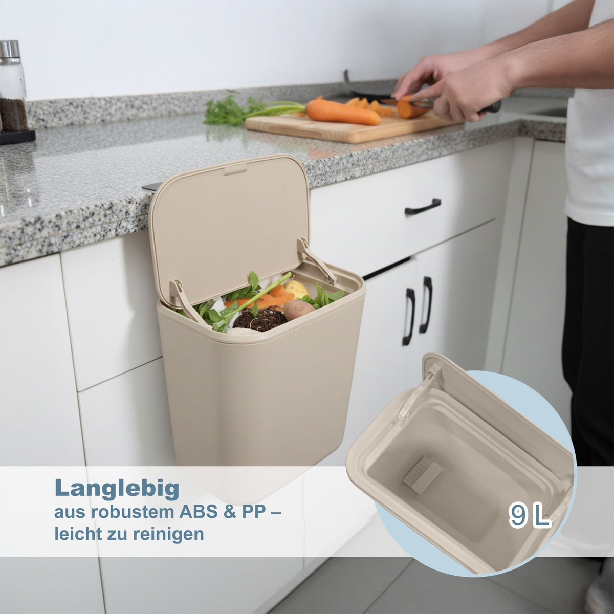 Küchenmülleimer zum Einhängen 9L Beige von Relaxdays