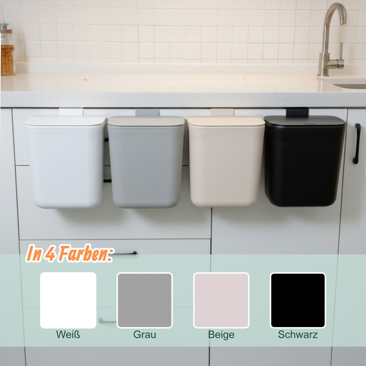 Küchenmülleimer zum Einhängen 9L Beige von Relaxdays