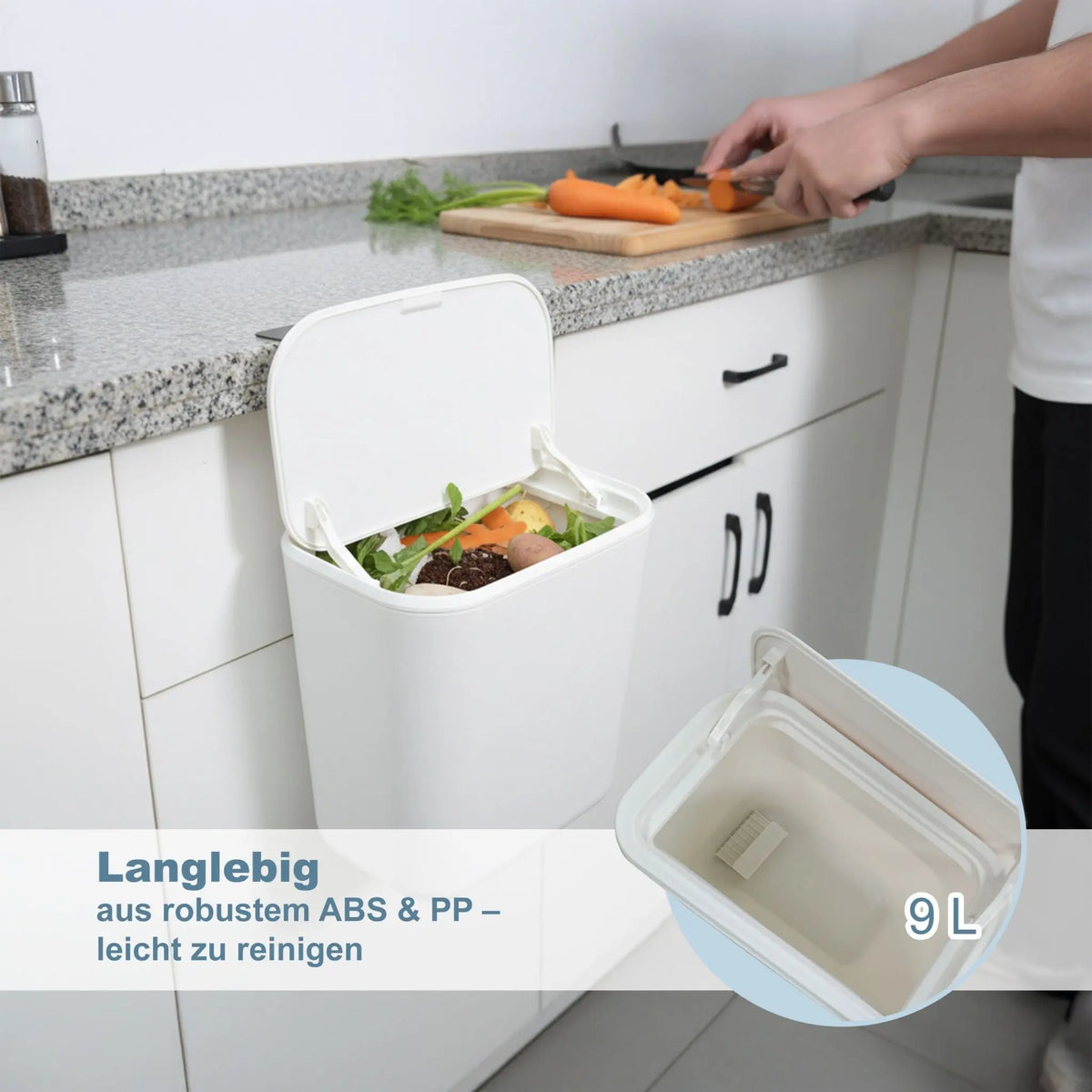 Küchenmülleimer zum Einhängen 9L Weiss von Relaxdays
