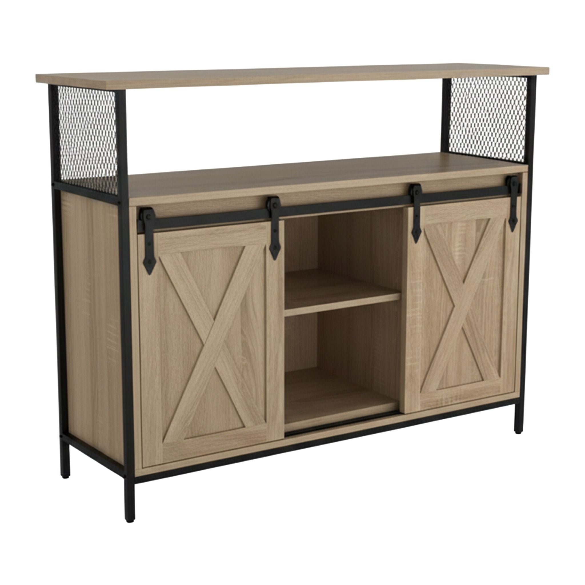 Sideboard mit Schiebetüren Hellbraun-Schwarz von Relaxdays