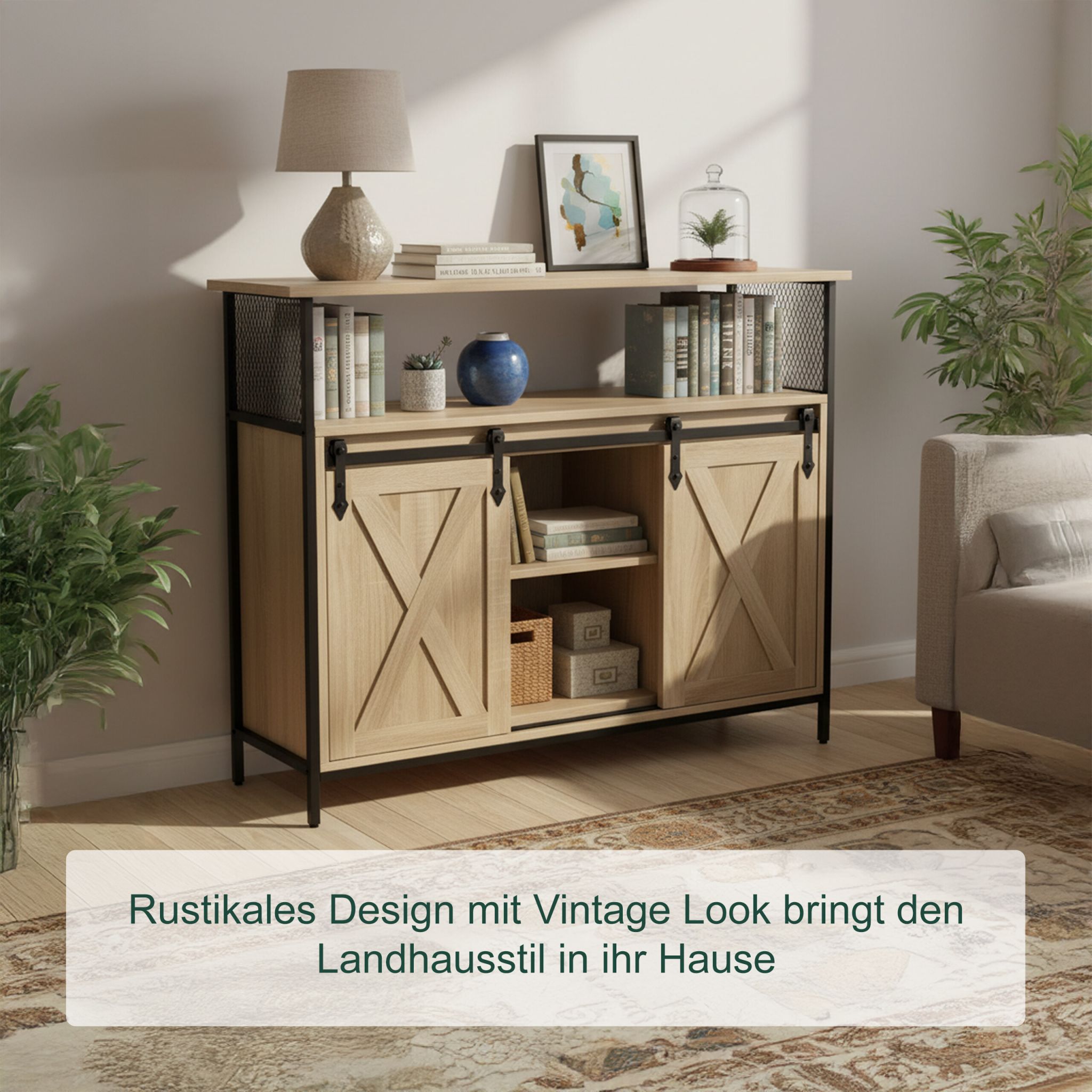 Sideboard mit Schiebetüren Hellbraun-Schwarz von Relaxdays