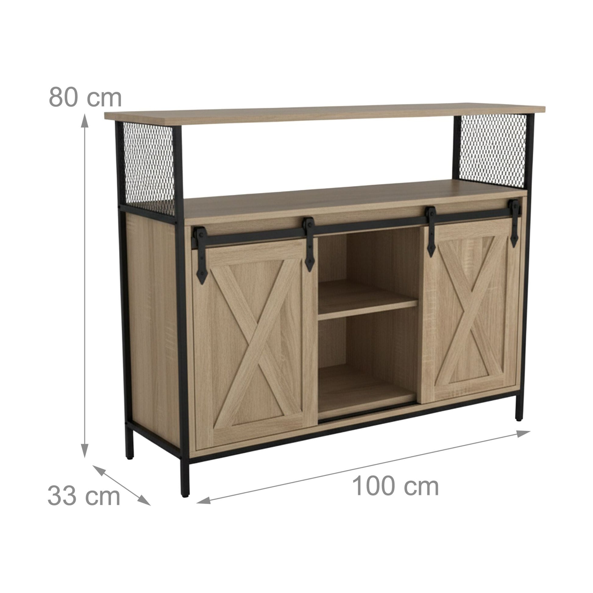 Sideboard mit Schiebetüren Hellbraun-Schwarz von Relaxdays
