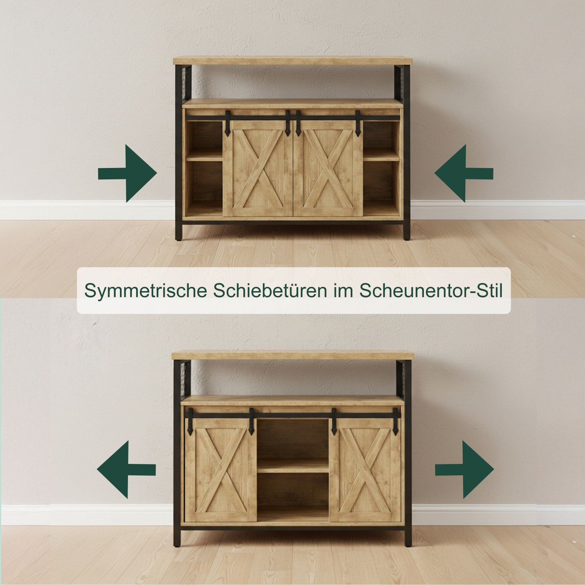 Sideboard mit Schiebetüren Hellbraun-Schwarz von Relaxdays