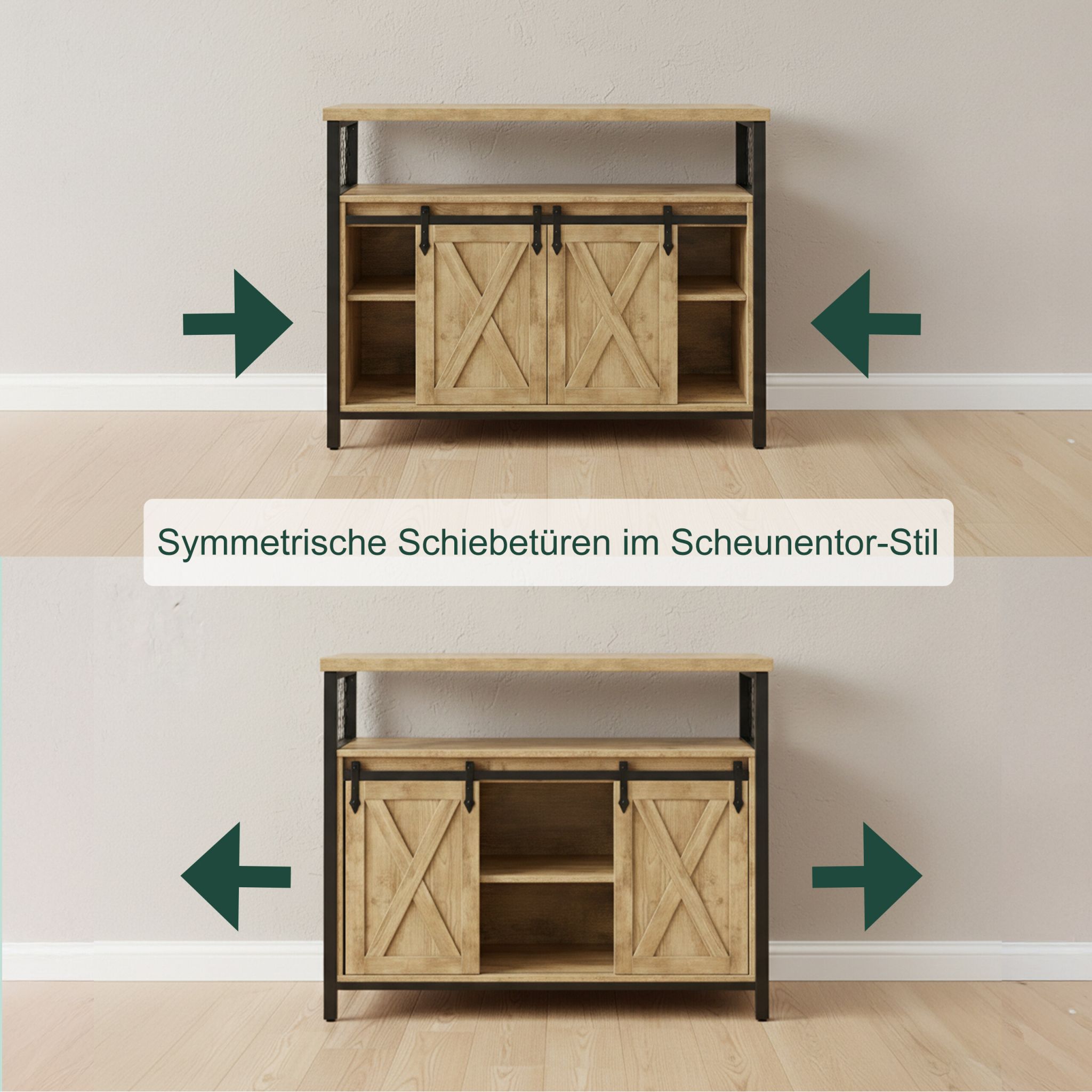 Sideboard mit Schiebetüren Hellbraun-Schwarz von Relaxdays