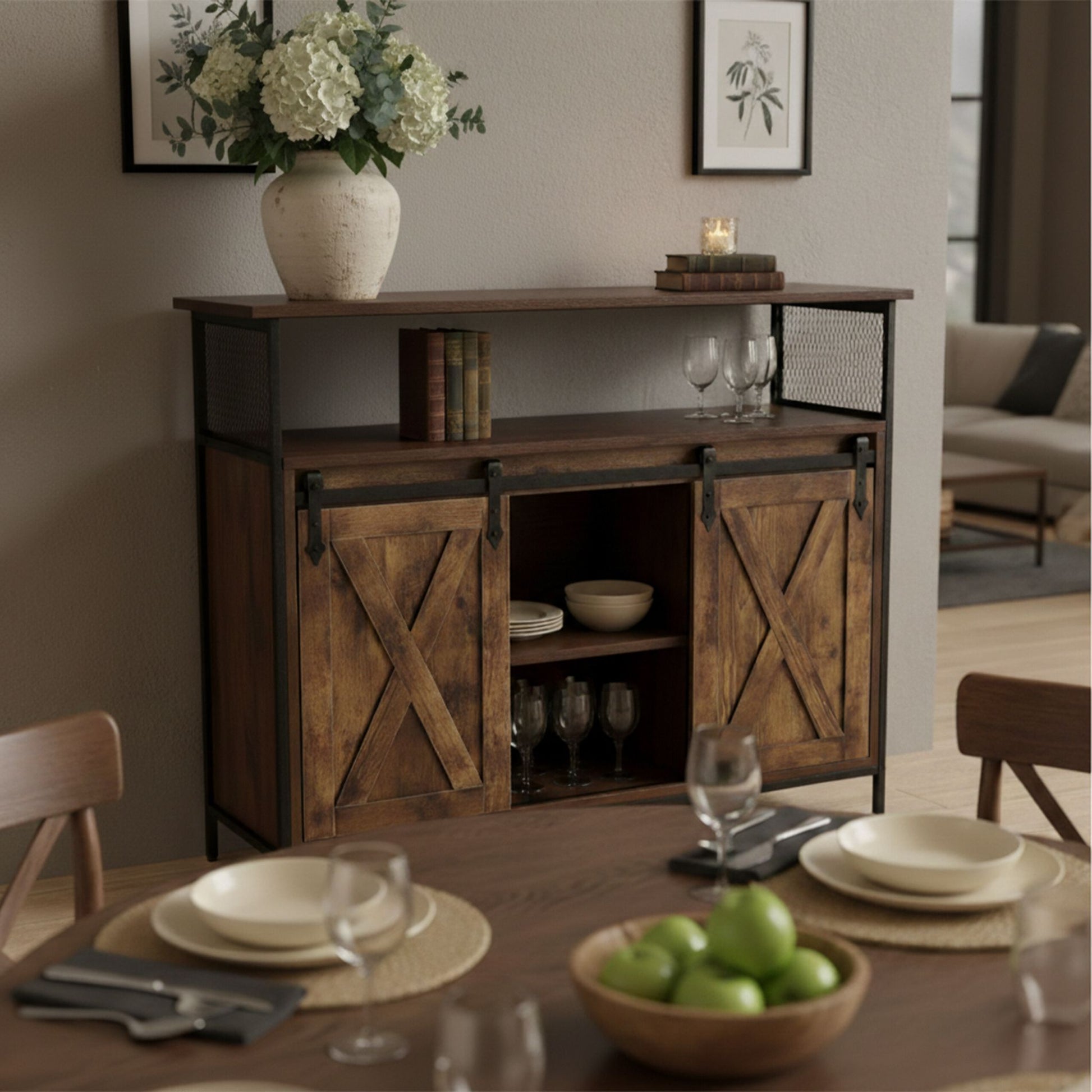 Sideboard mit Schiebetüren Braun-Schwarz von Relaxdays