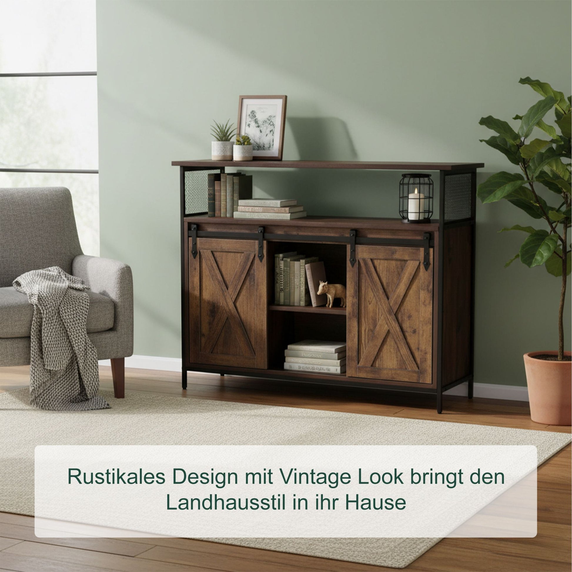 Sideboard mit Schiebetüren Braun-Schwarz von Relaxdays