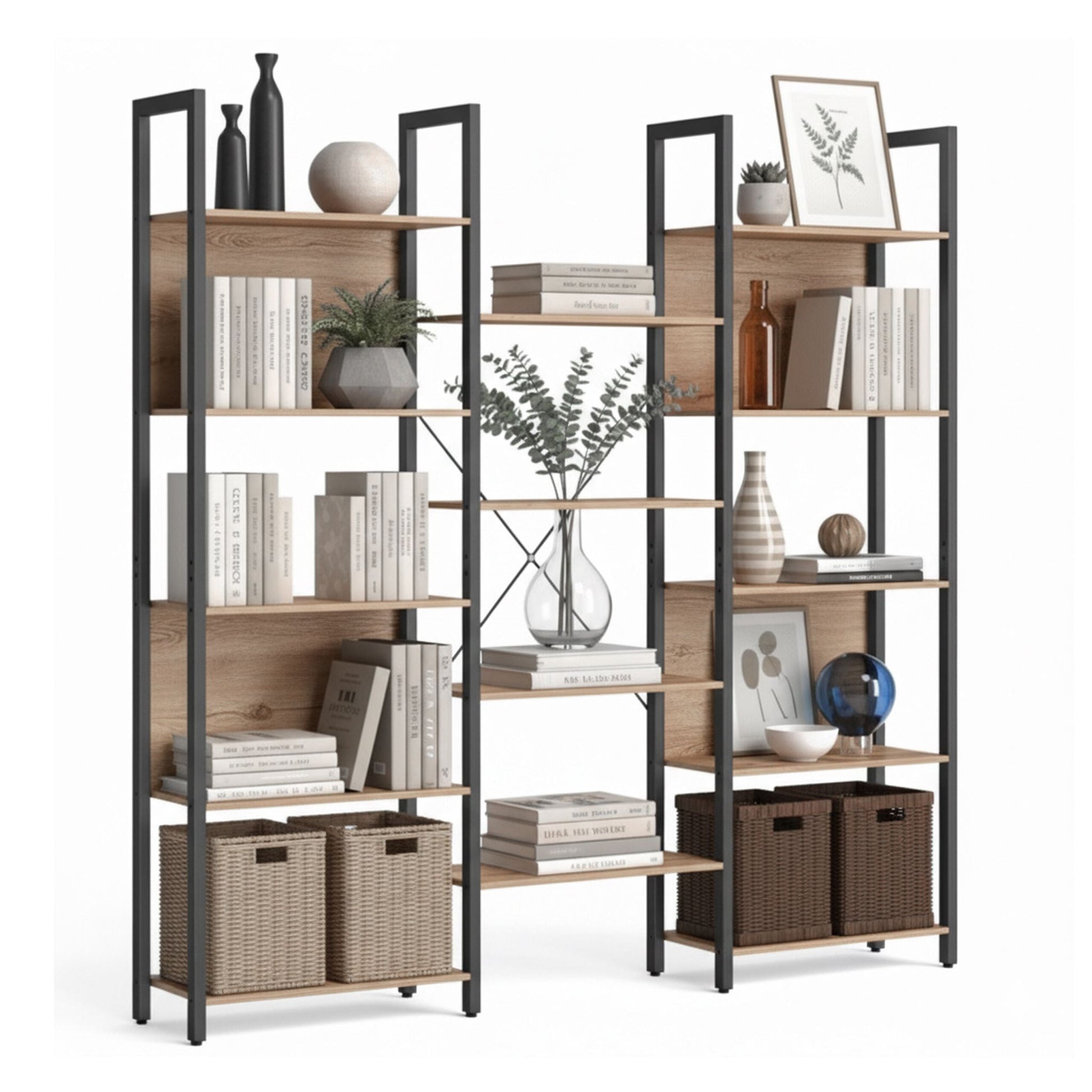 Industrial Bücherregal 14 Ablagen Hellbraun-Schwarz von Relaxdays