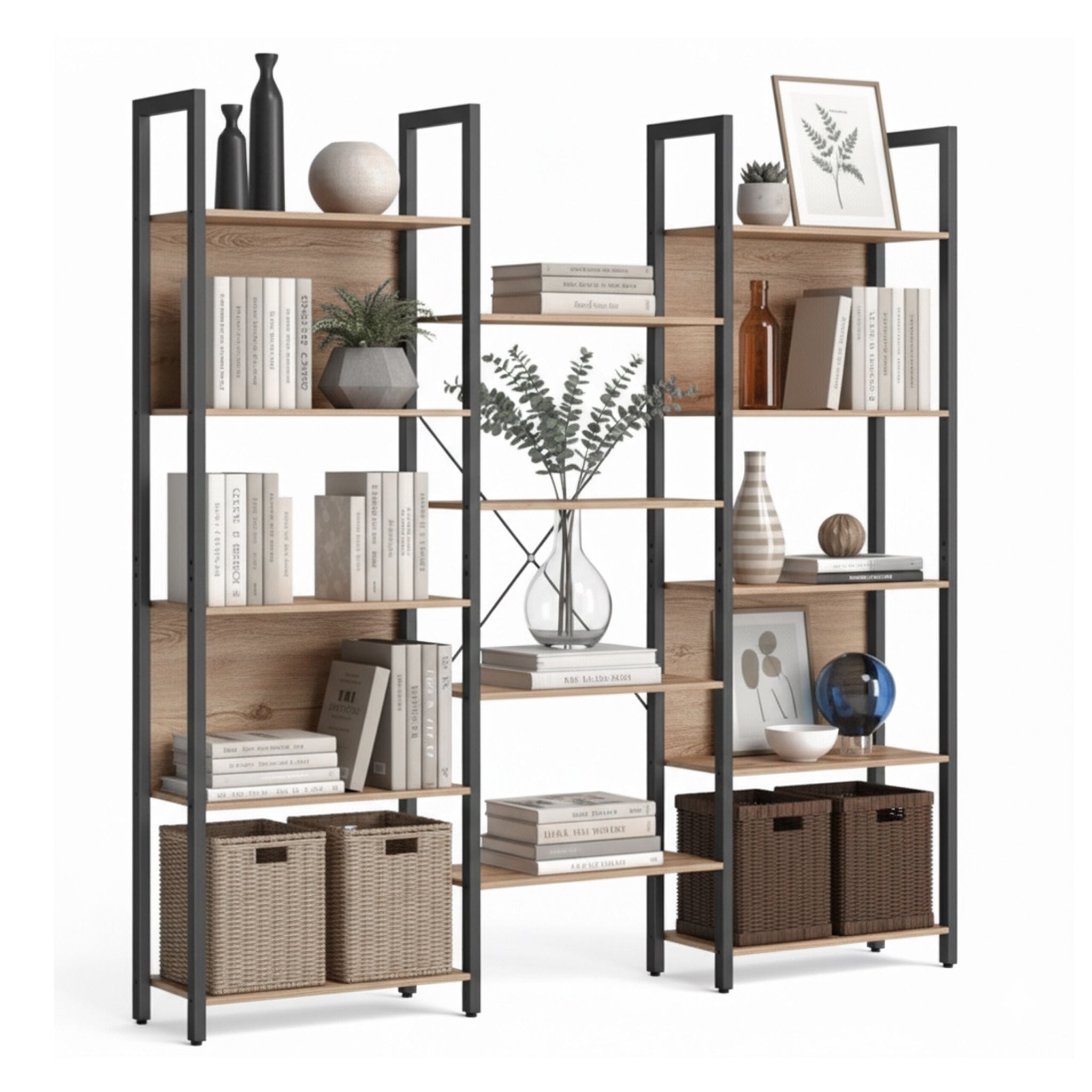 Industrial Bücherregal 14 Ablagen Hellbraun-Schwarz von Relaxdays