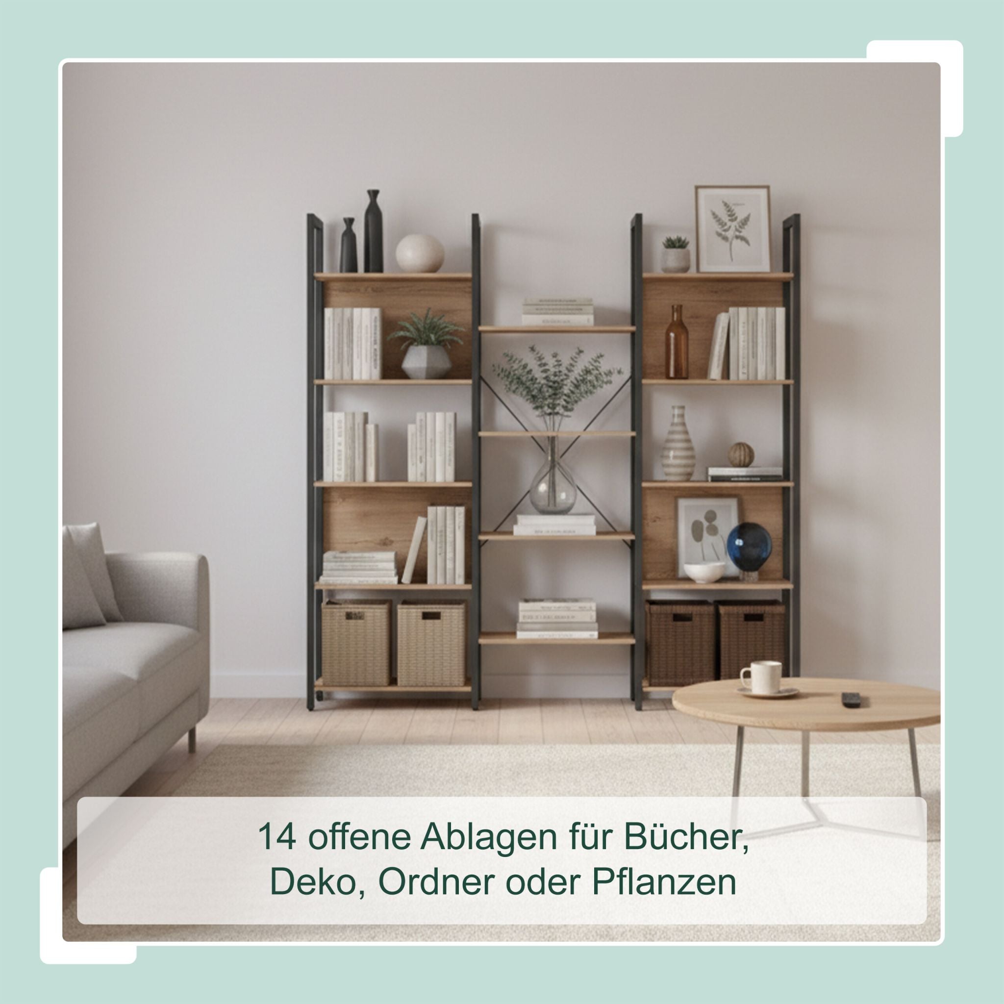 Industrial Bücherregal 14 Ablagen Hellbraun-Schwarz von Relaxdays