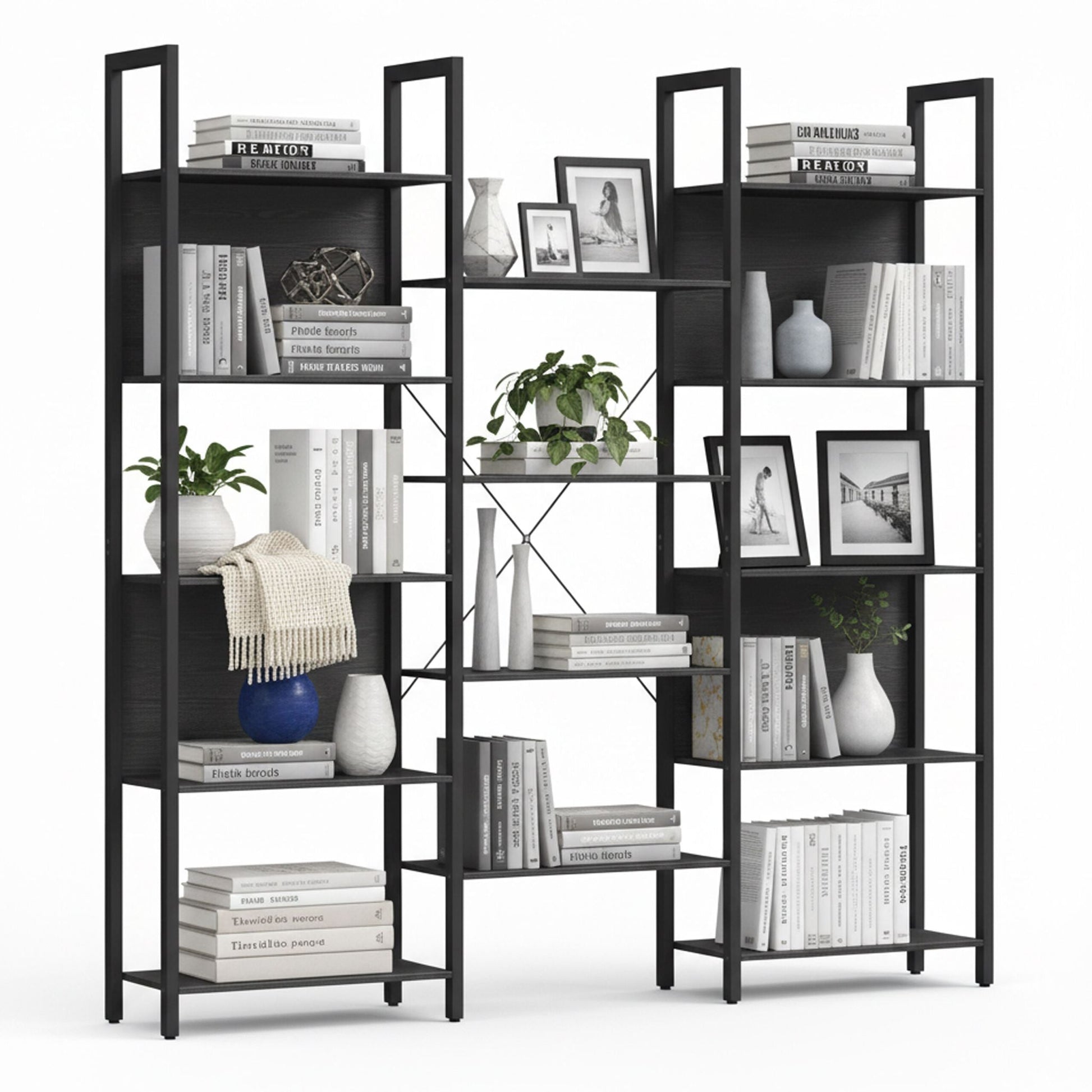 Industrial Bücherregal 14 Ablagen Schwarz von Relaxdays