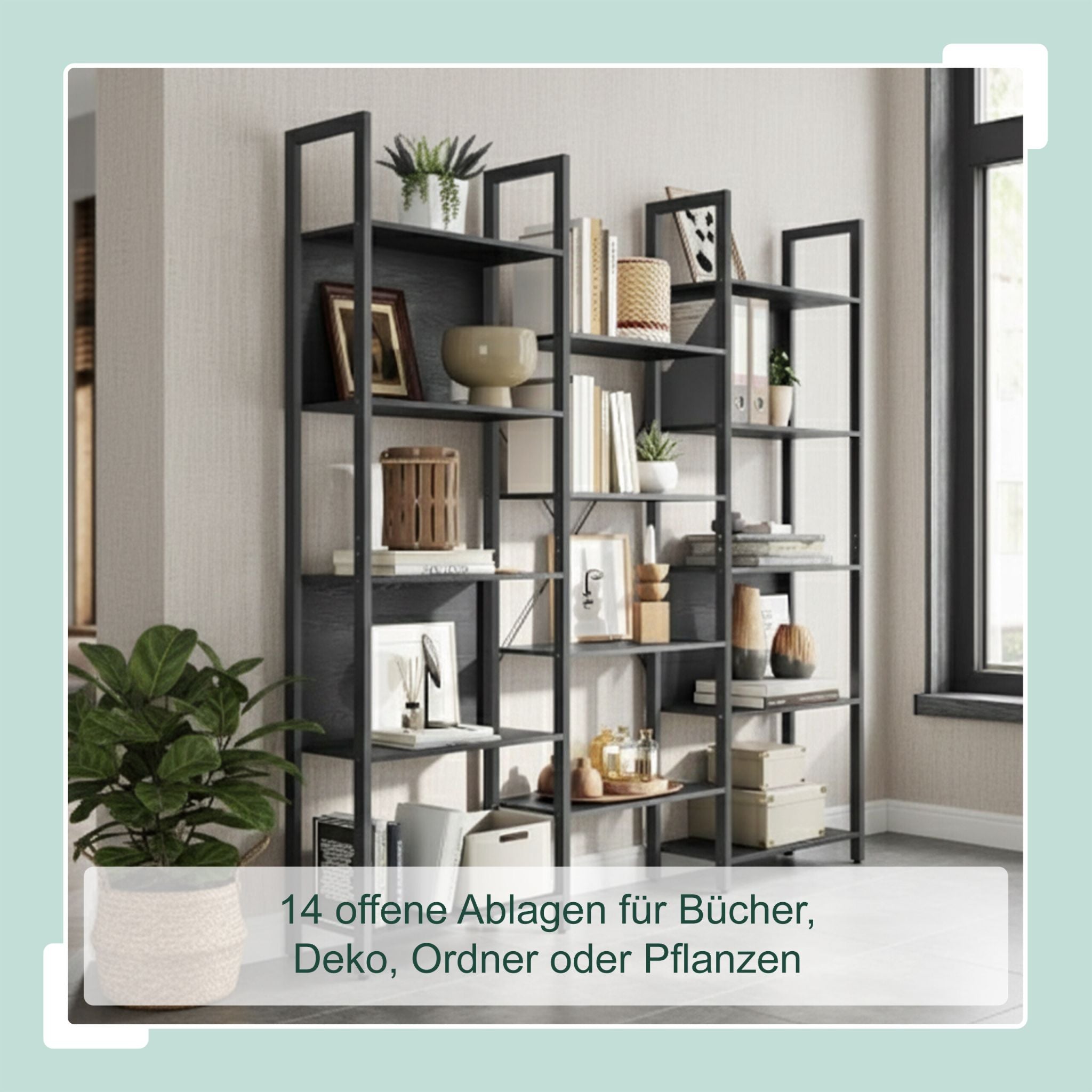 Industrial Bücherregal 14 Ablagen Schwarz von Relaxdays