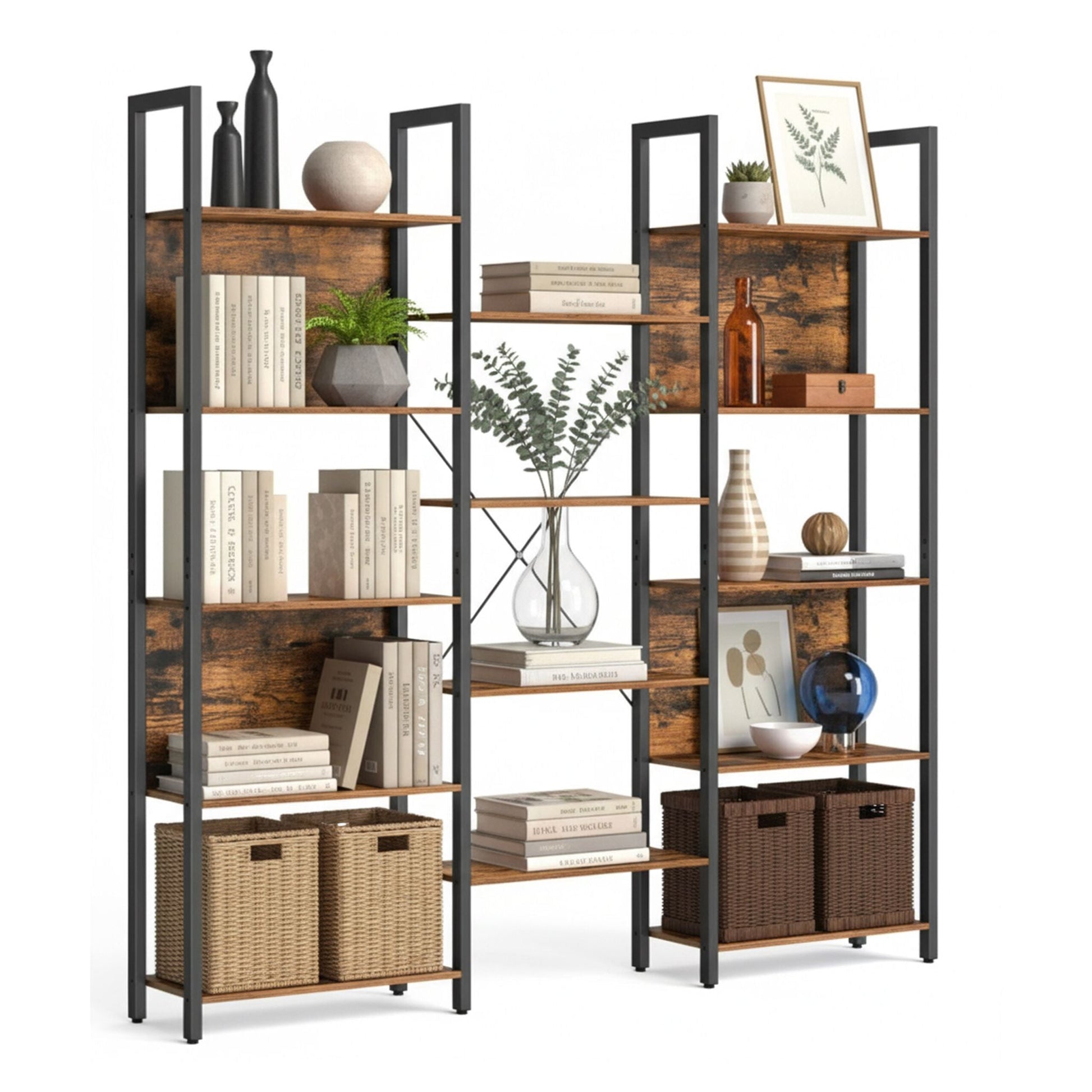 Industrial Bücherregal 14 Ablagen Braun-Schwarz von Relaxdays