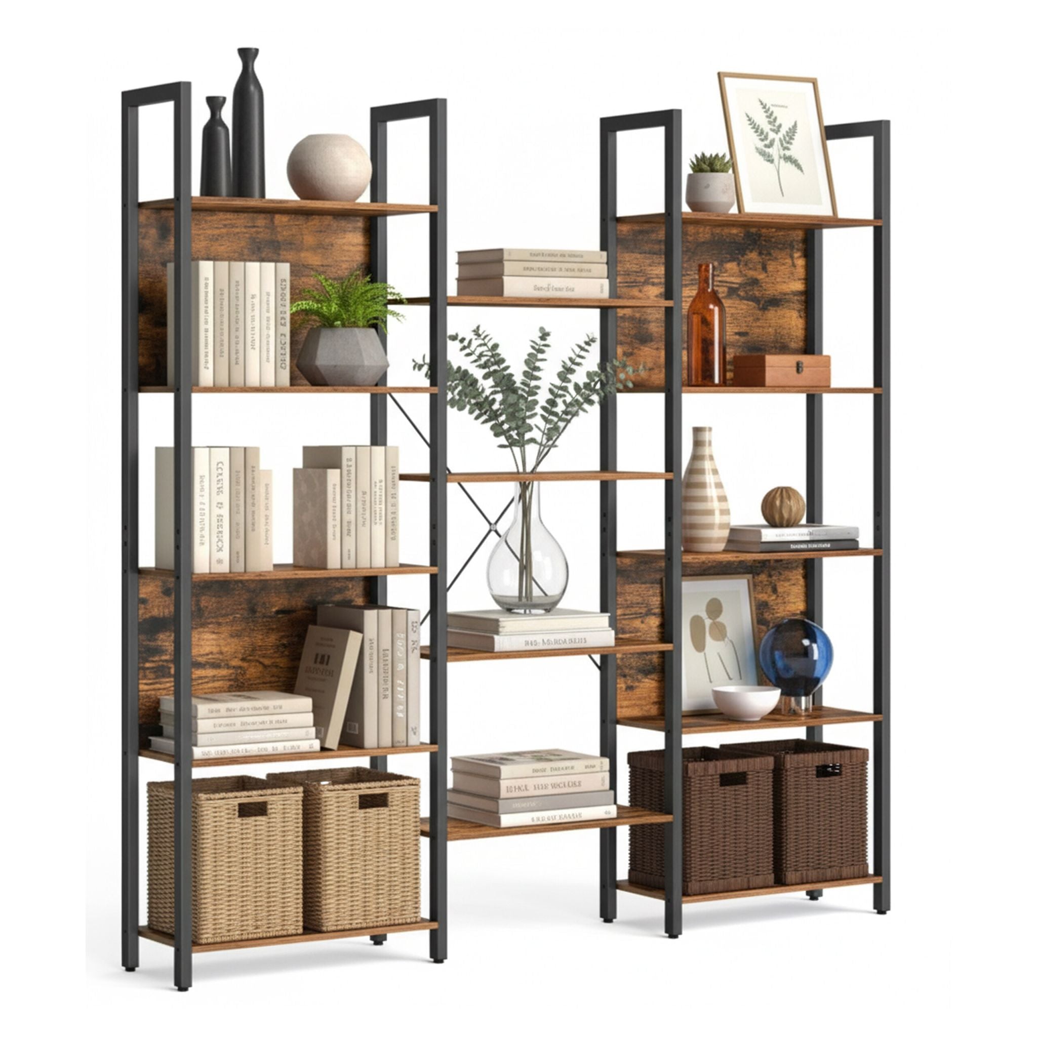 Industrial Bücherregal 14 Ablagen Braun-Schwarz von Relaxdays