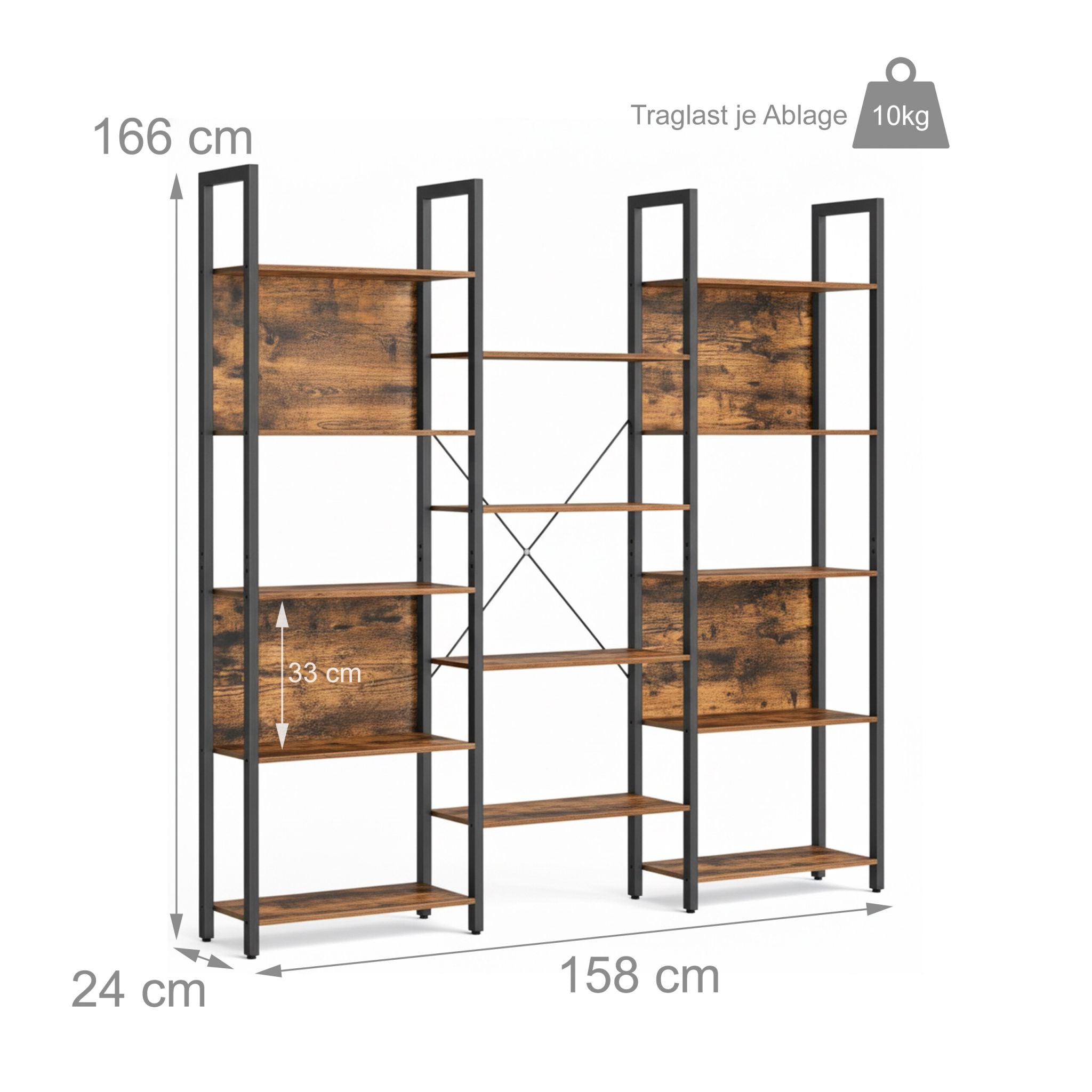 Industrial Bücherregal 14 Ablagen Braun-Schwarz von Relaxdays