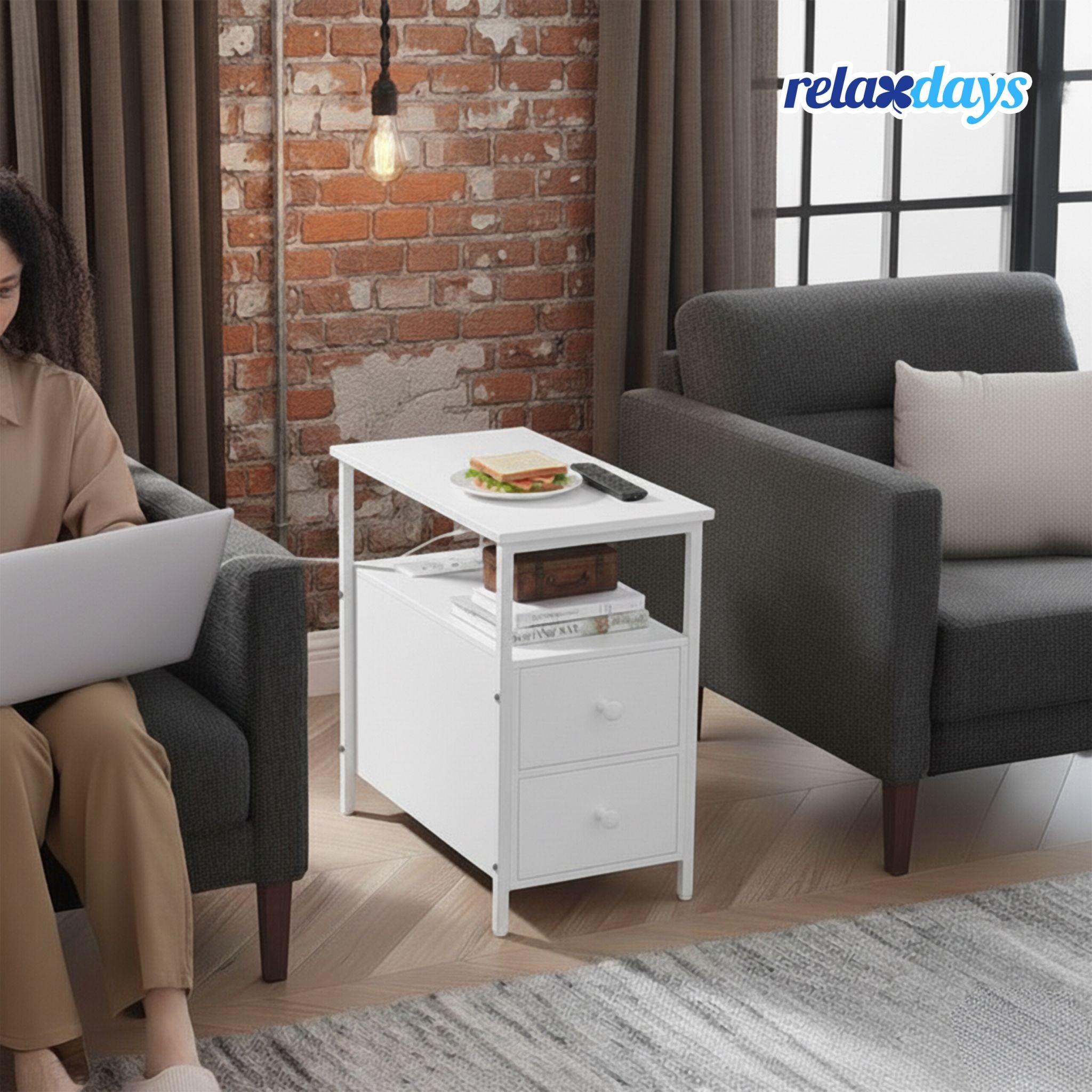 Beistelltisch mit Steckdosen Weiss von Relaxdays