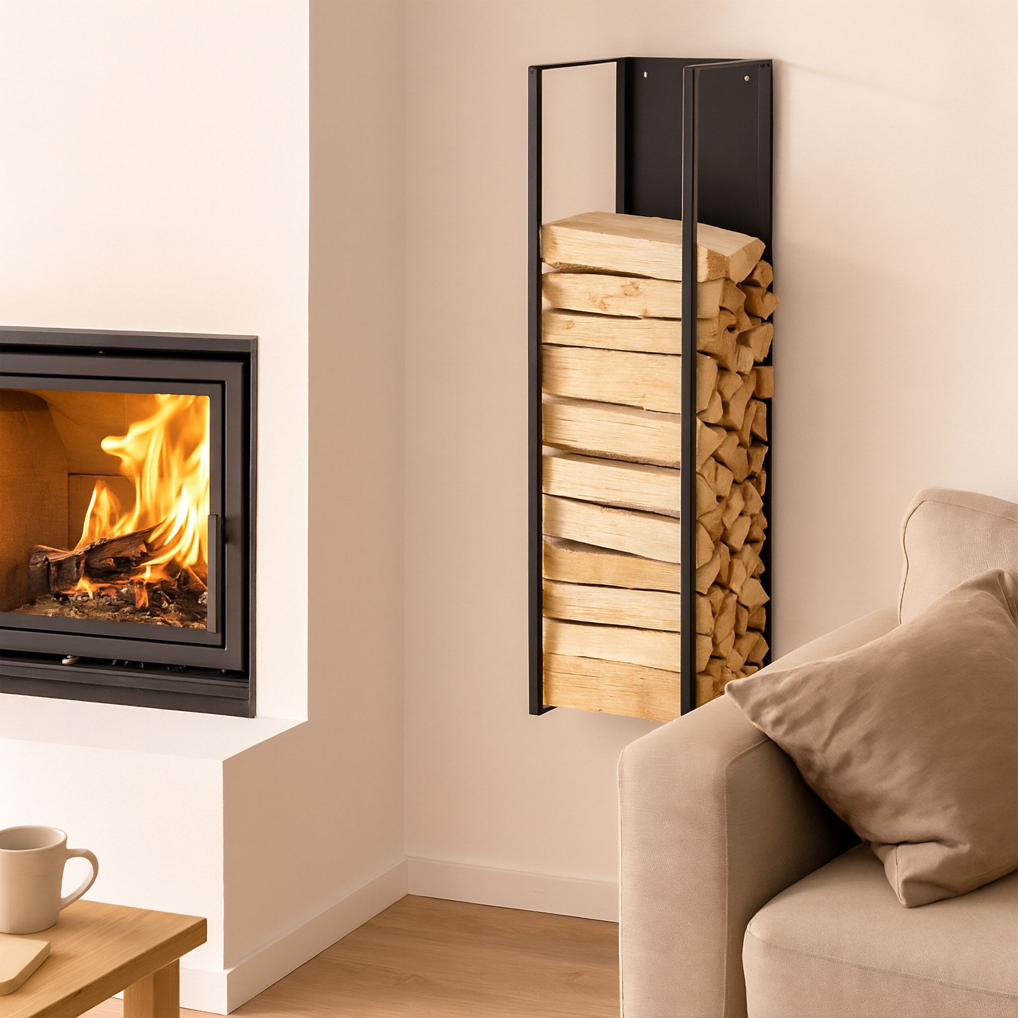 Kaminholzregal Wandmontage Schwarz von Relaxdays