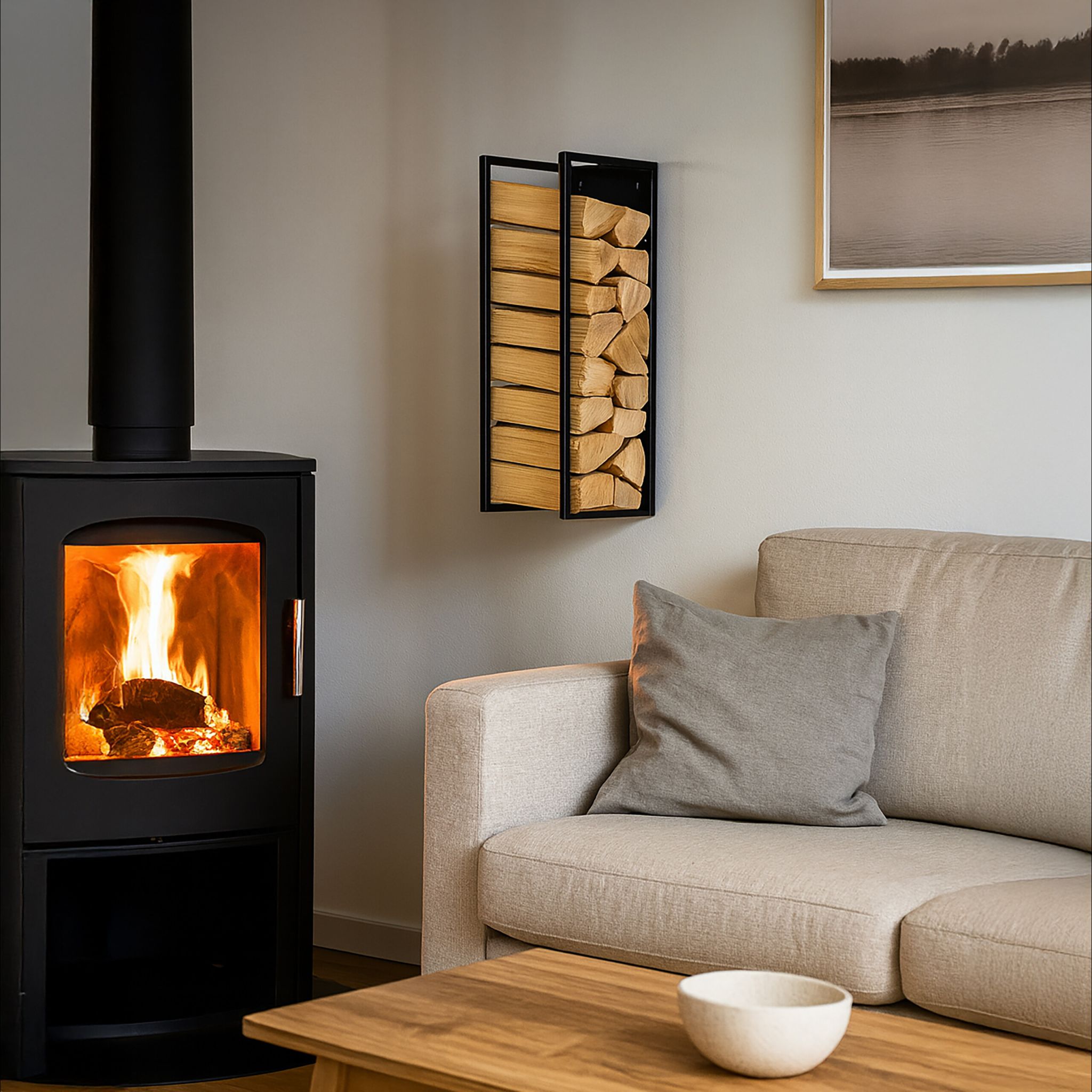 Kaminholzregal Wandmontage Schwarz von Relaxdays