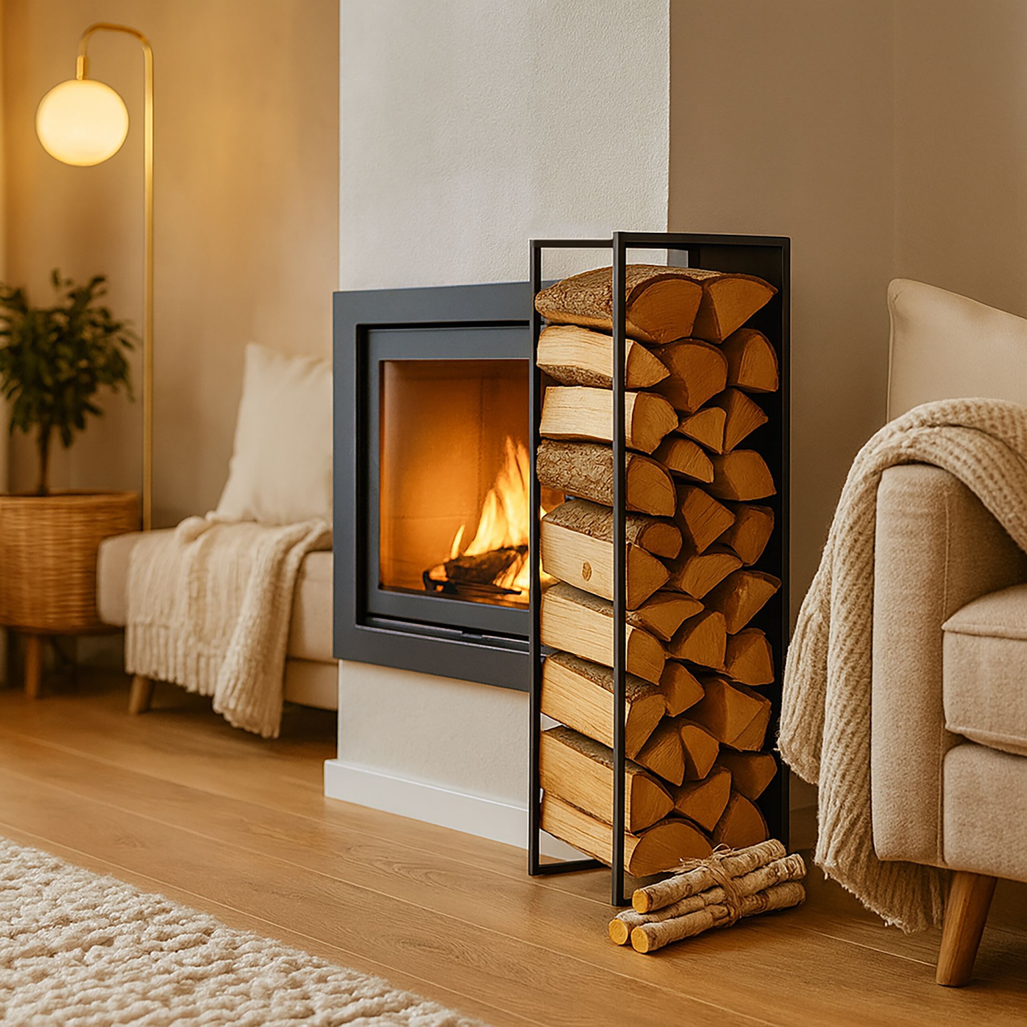 Kaminholzregal Wandmontage Schwarz von Relaxdays