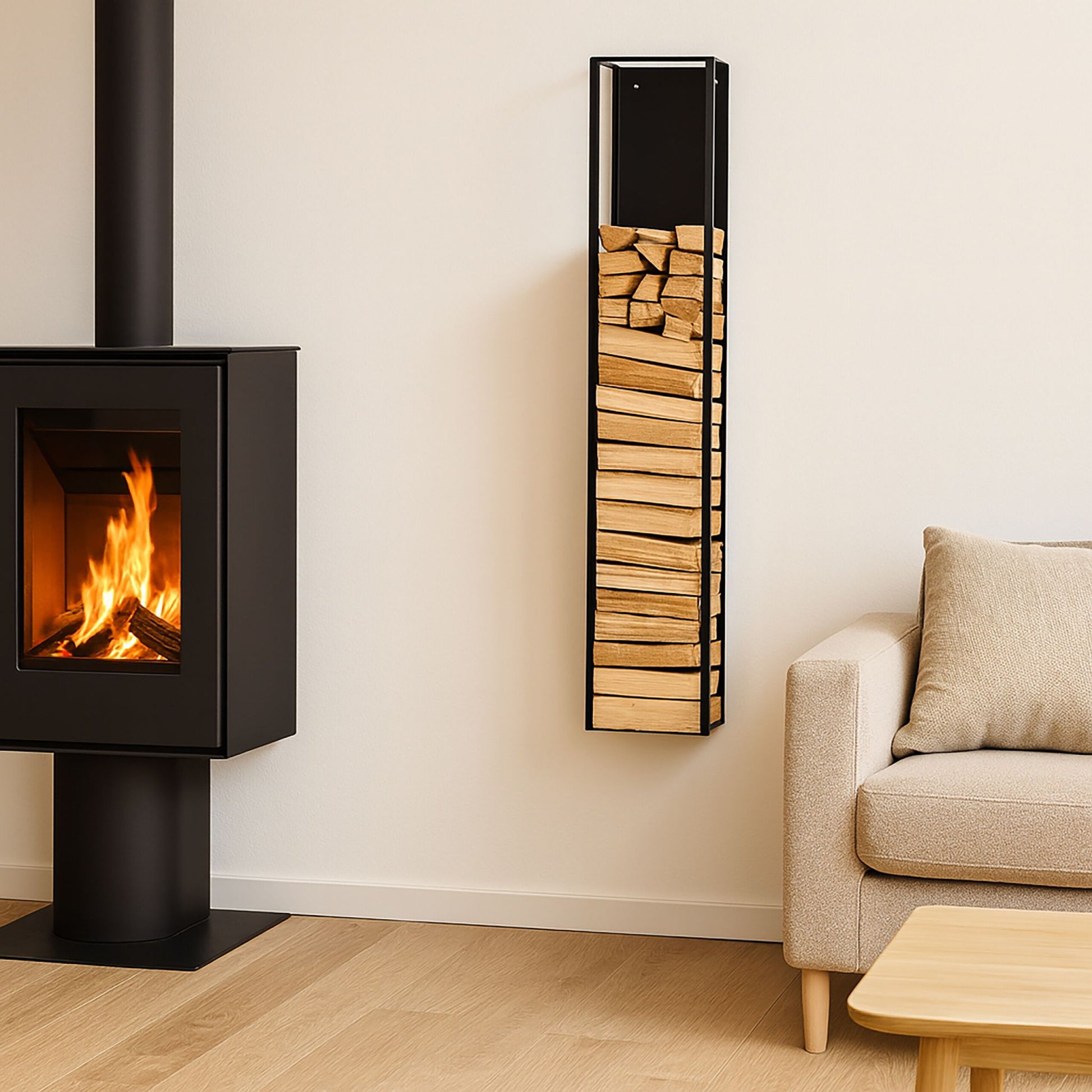 Kaminholzregal Wandmontage Schwarz von Relaxdays