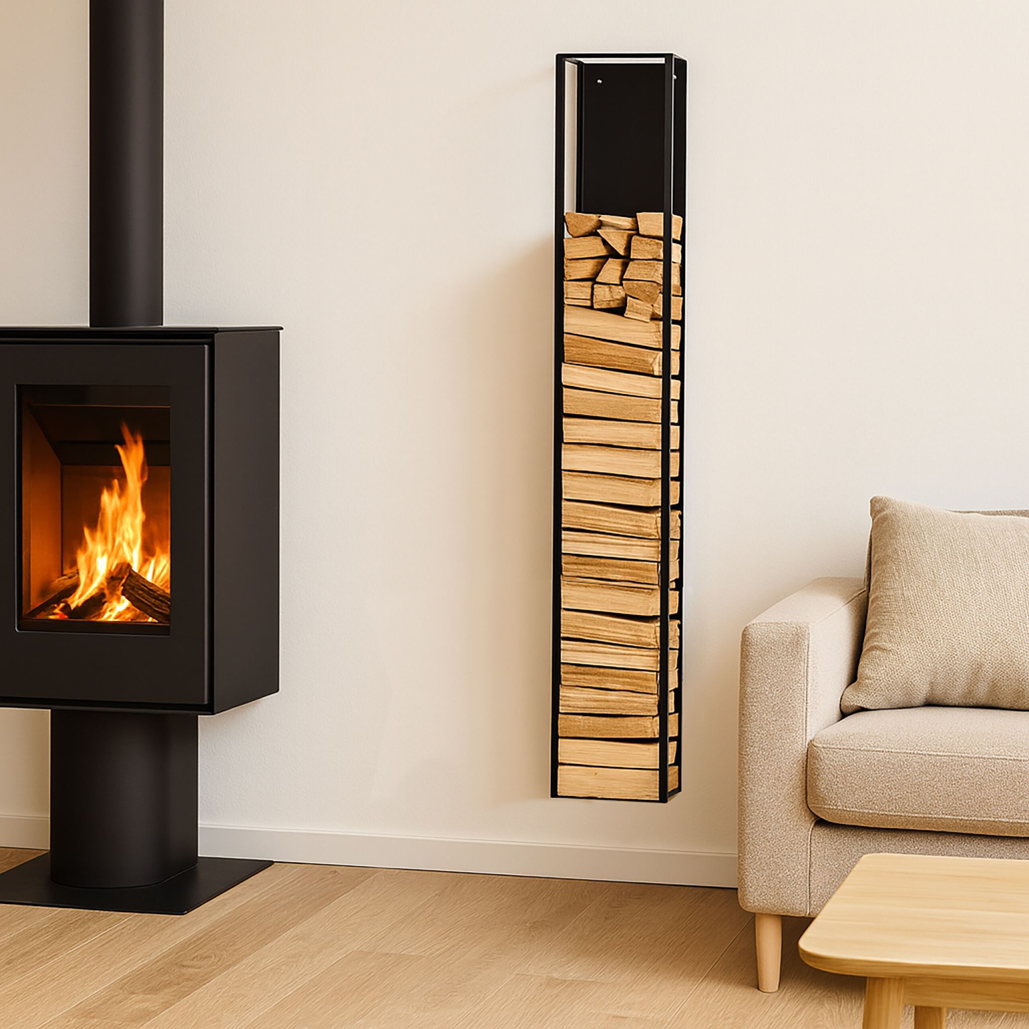 Kaminholzregal Wandmontage Schwarz von Relaxdays