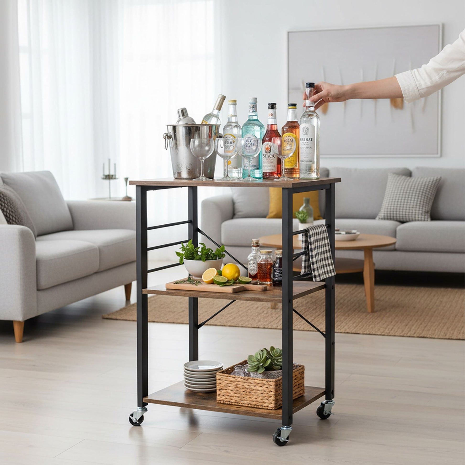 Küchenwagen 3 Ebenen Dunkelbraun-Schwarz von Relaxdays