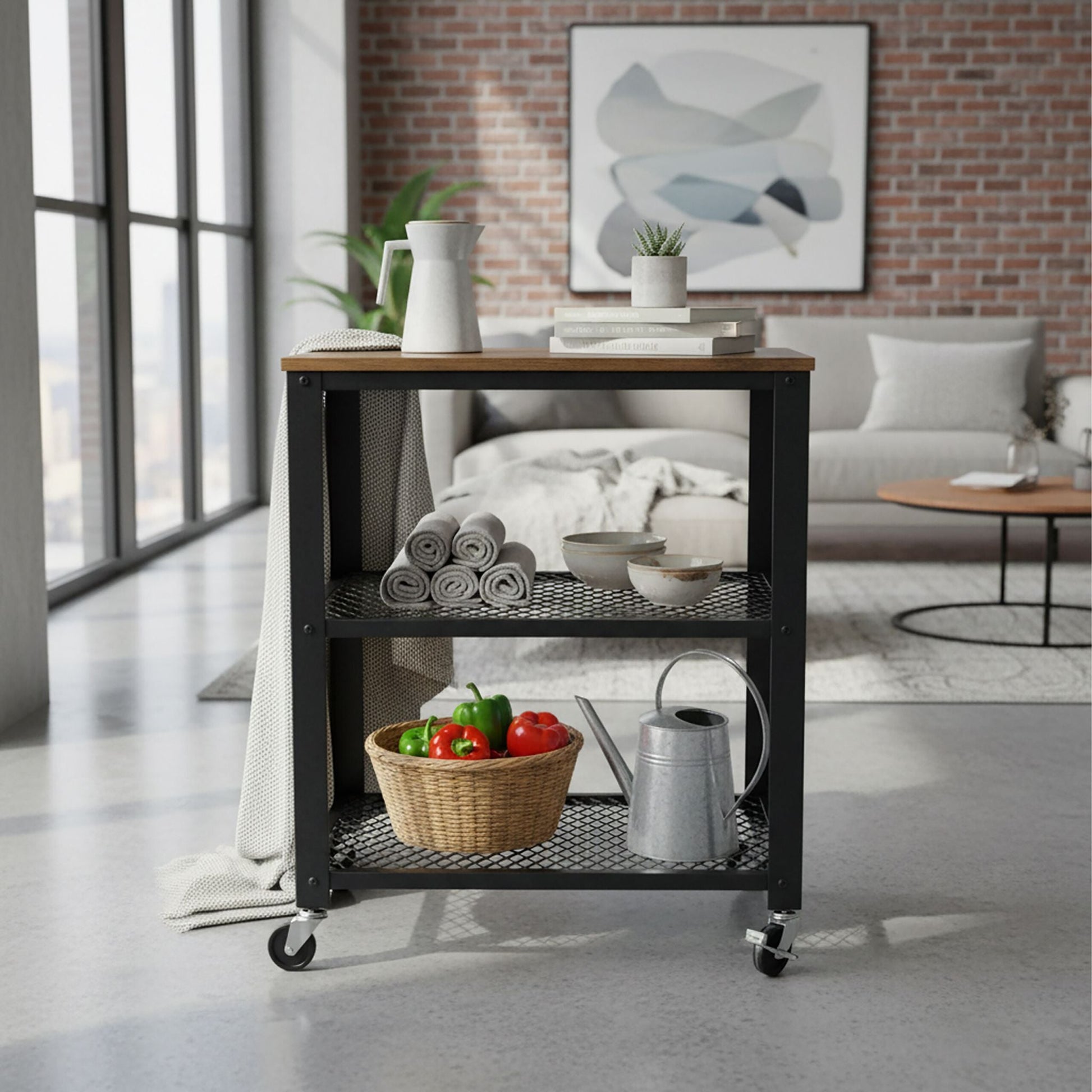 Küchenwagen 3 Ebenen Schwarz von Relaxdays