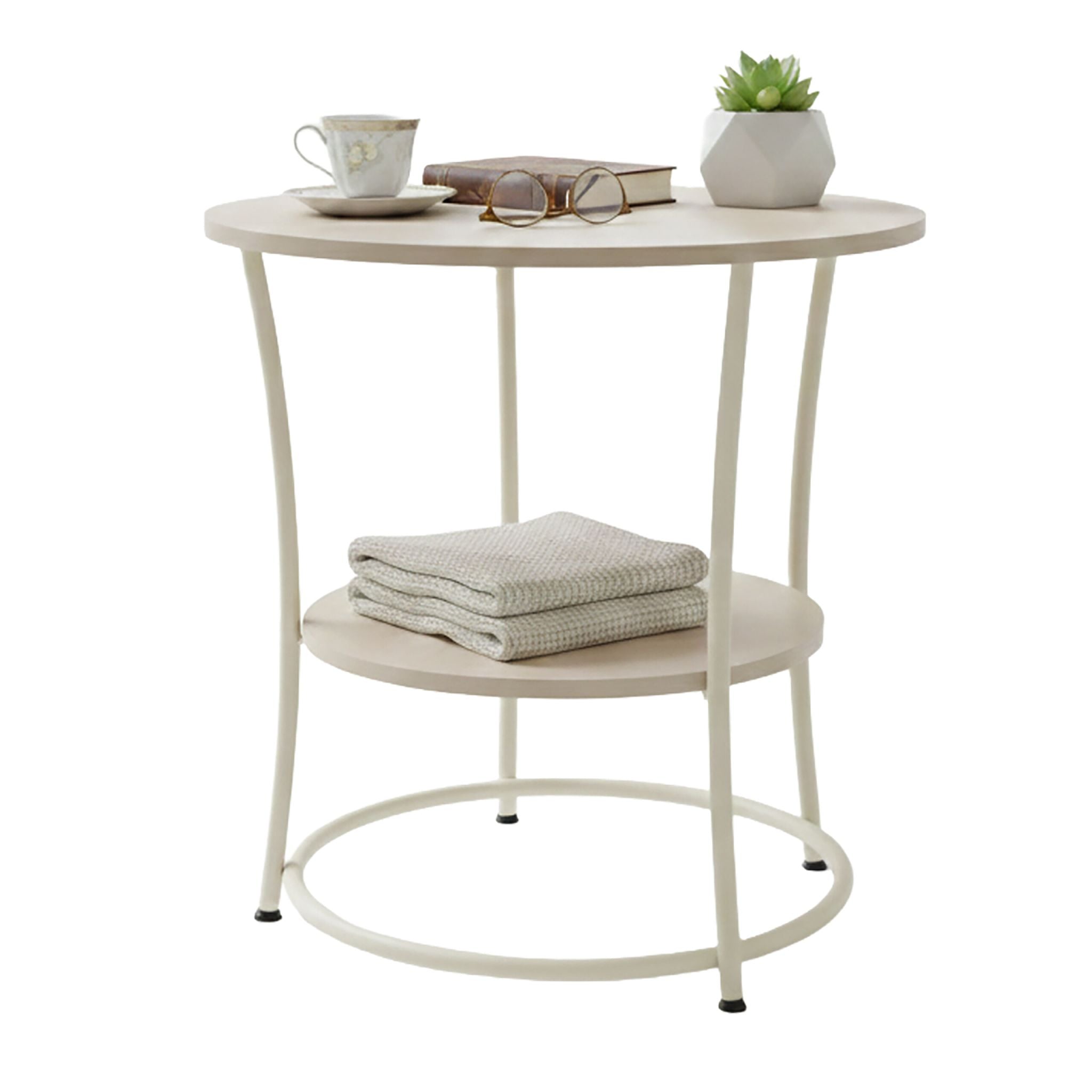 Beistelltisch mit 2 Ablagen Creme-Hellbraun von Relaxdays
