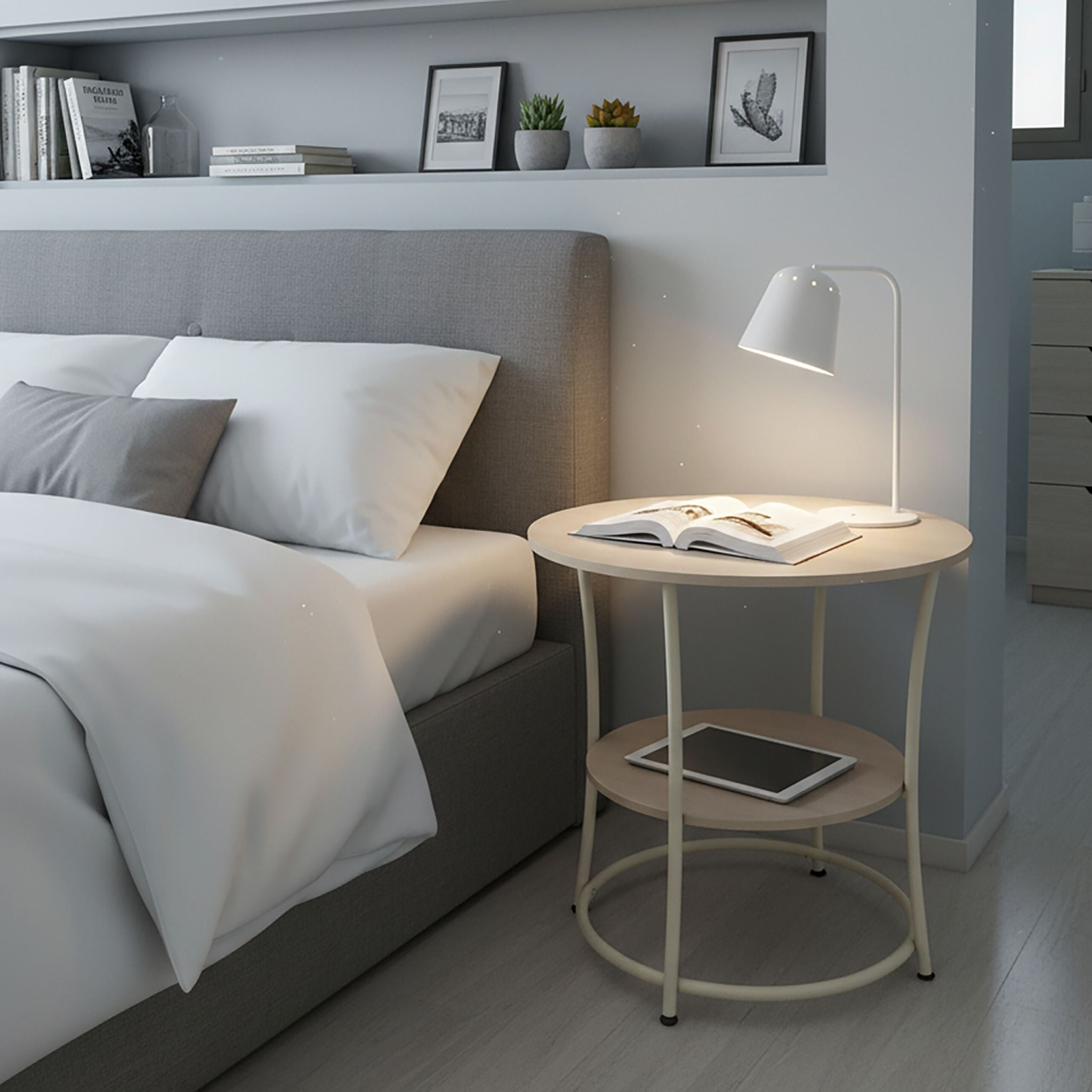 Beistelltisch mit 2 Ablagen Creme-Hellbraun von Relaxdays