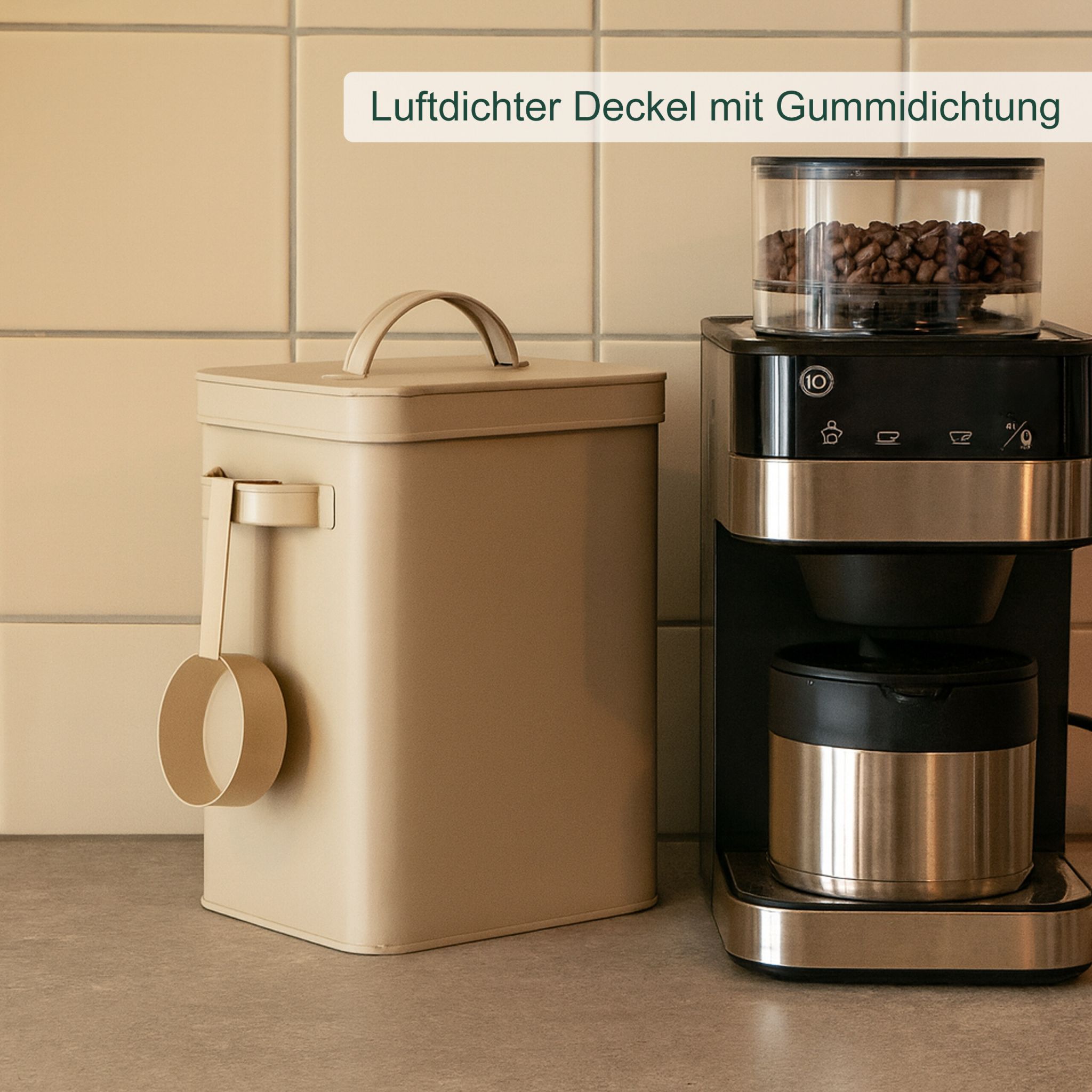 Luftdichte Metallbox mit Löffel Beige
