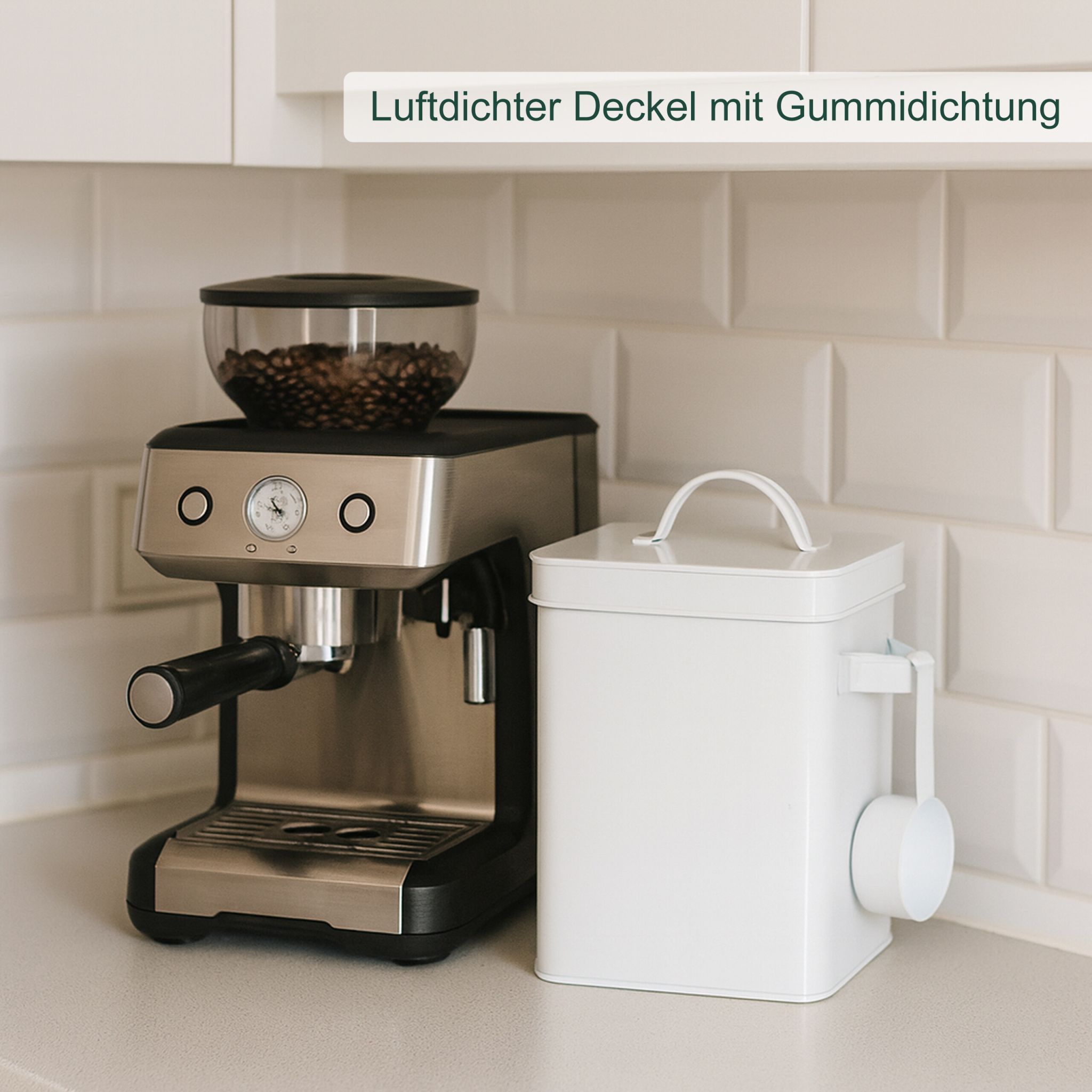 Luftdichte Metallbox mit Löffel Weiss