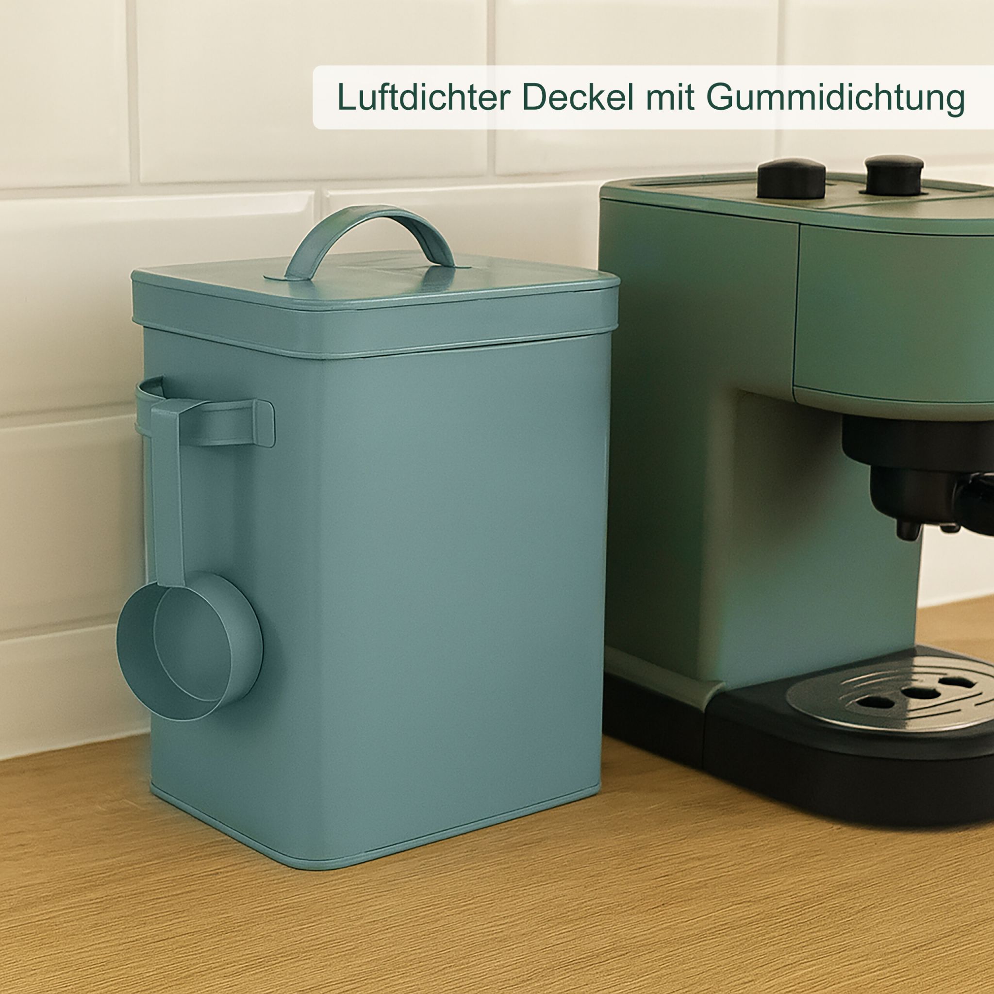 Luftdichte Metallbox mit Löffel Grün