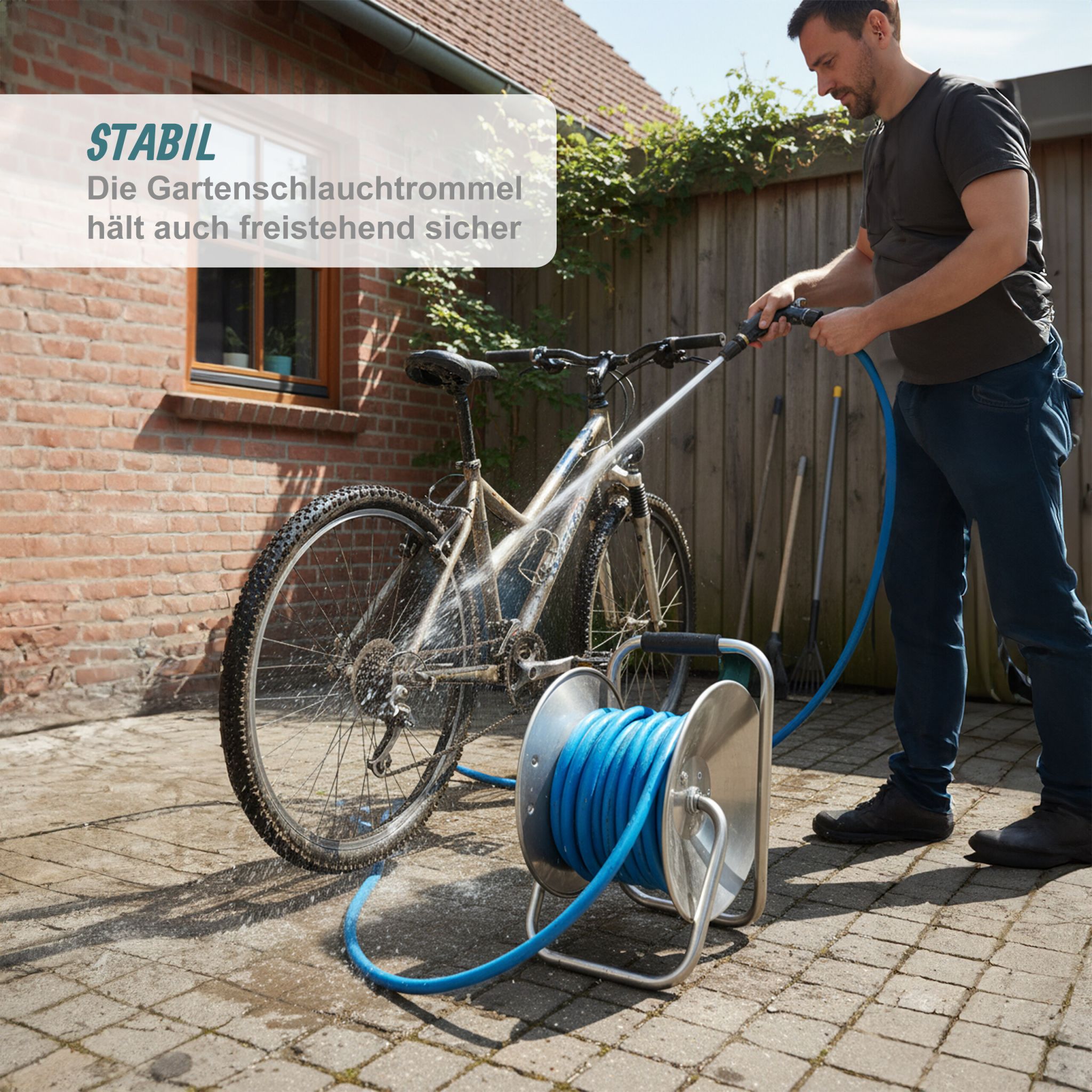 Schlauchtrommel Edelstahl Silber von Relaxdays