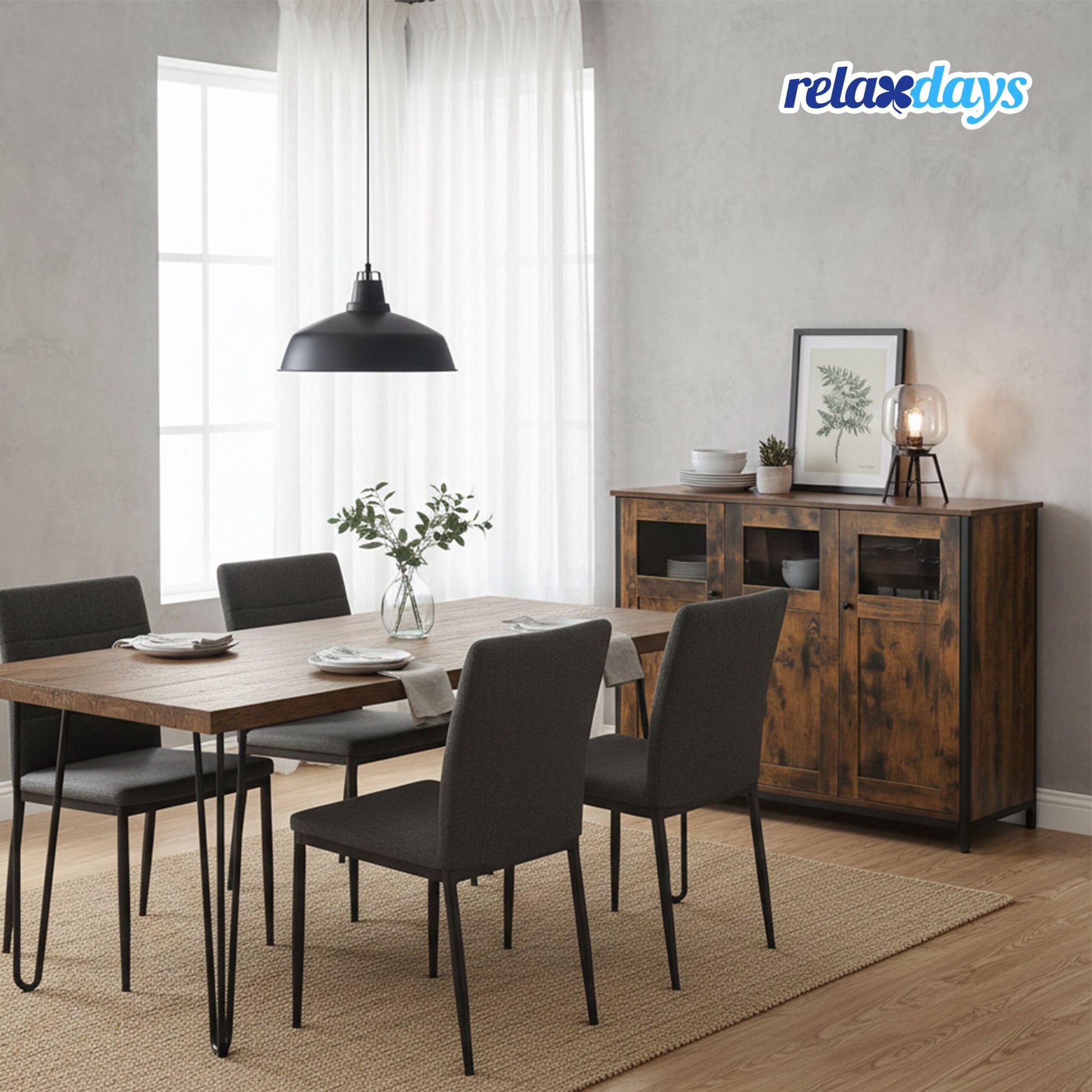 Küchenschrank mit Glastüren Dunkelbraun-Schwarz von Relaxdays